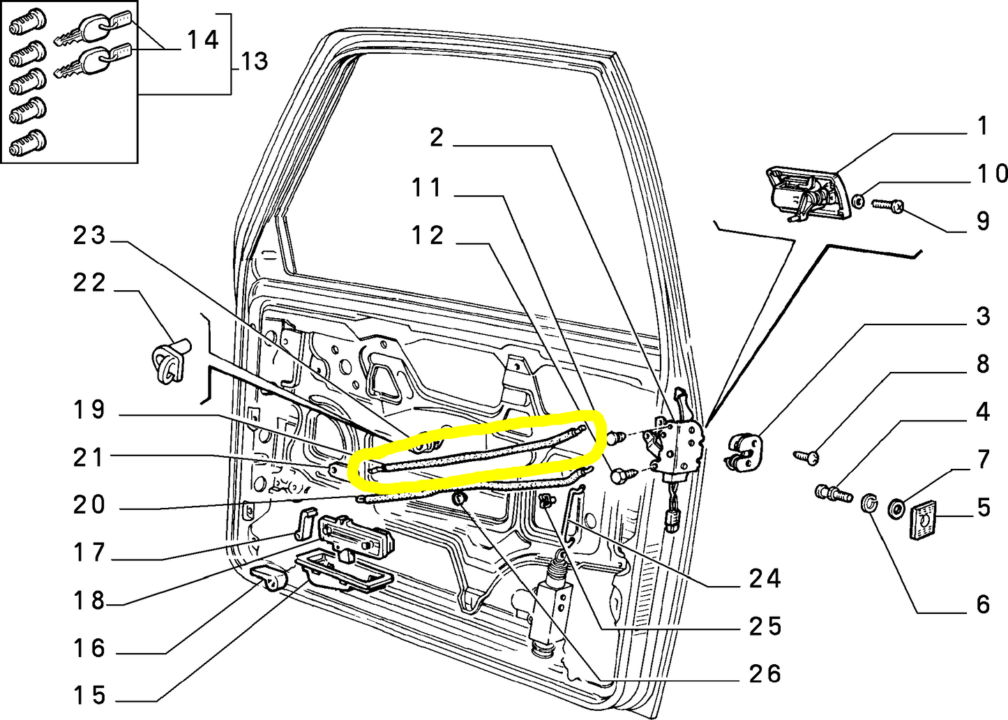 Autobianchi Y10 Tirante Maniglia Portiera Nuova Originale 7567420 5971370