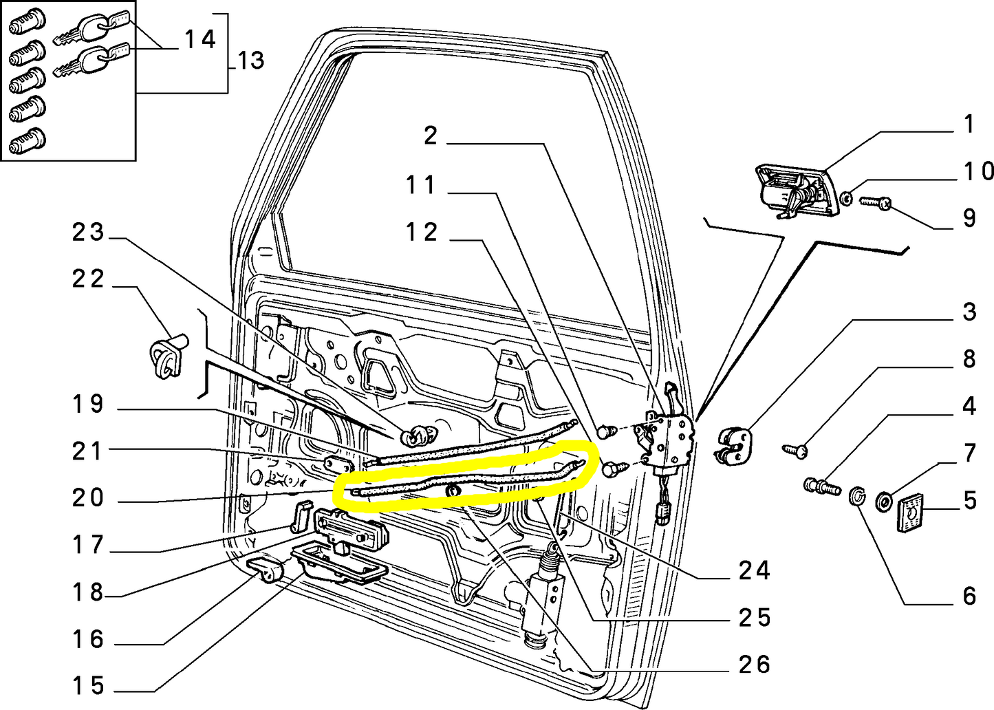 Autobianchi Y10 Tirante Maniglia Portiera Nuova Originale 7567414 5971371