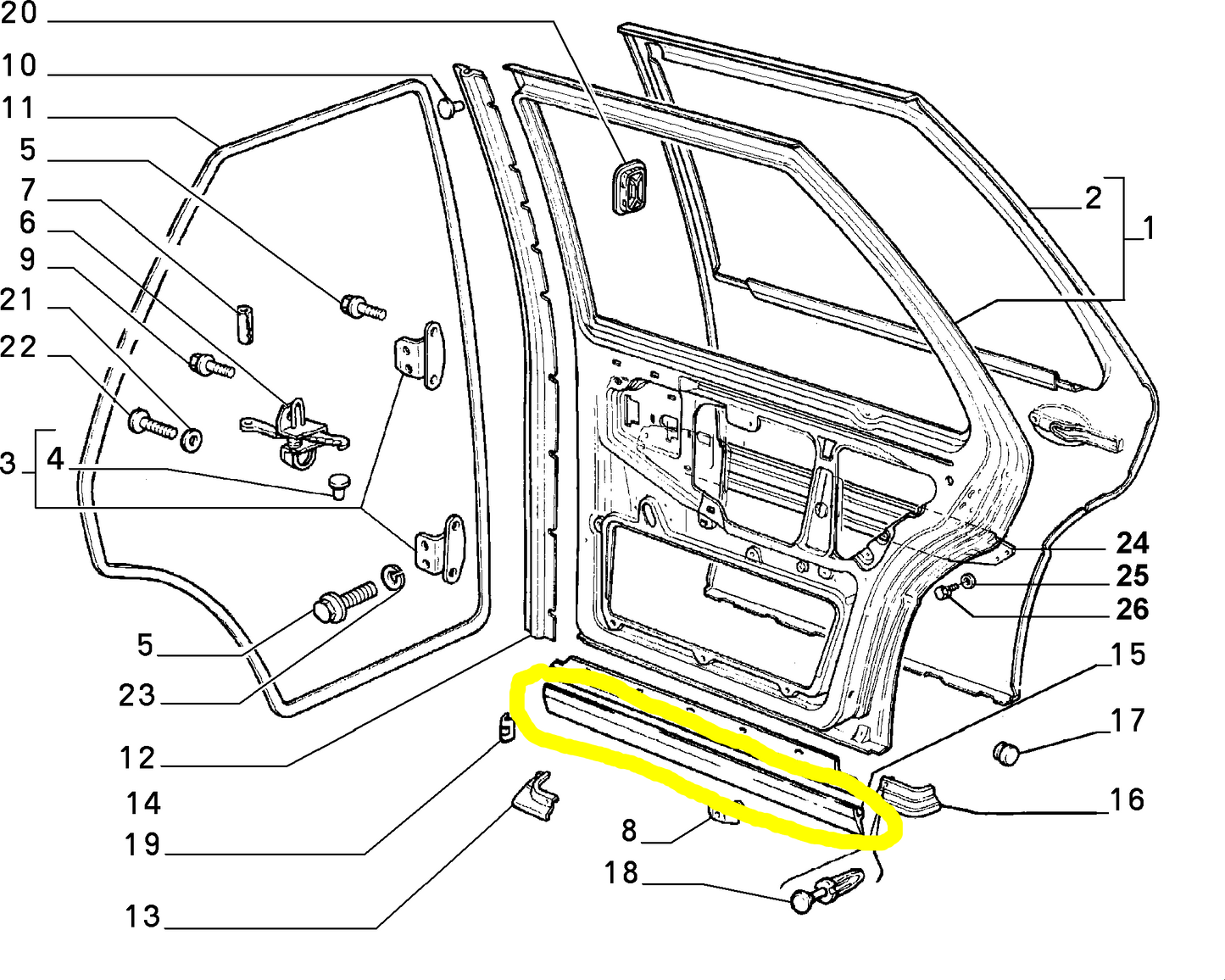 Lancia Thema e Thema 8.32 Ferrari (88-94) Fiat Croma (90-96) Guarnizione di Tenuta Sottoporta Posteriore Sinistra Nuova Originale 82445302 82432285