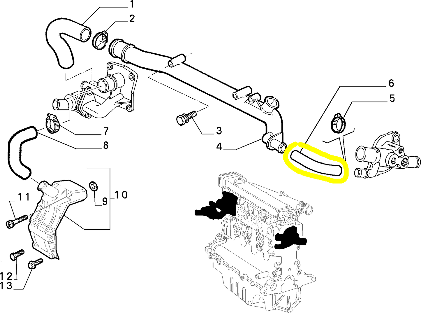 Lancia K 2400 TD Manicotto Flessibile Bocchettone Pompa Acqua Nuovo Originale 7776165