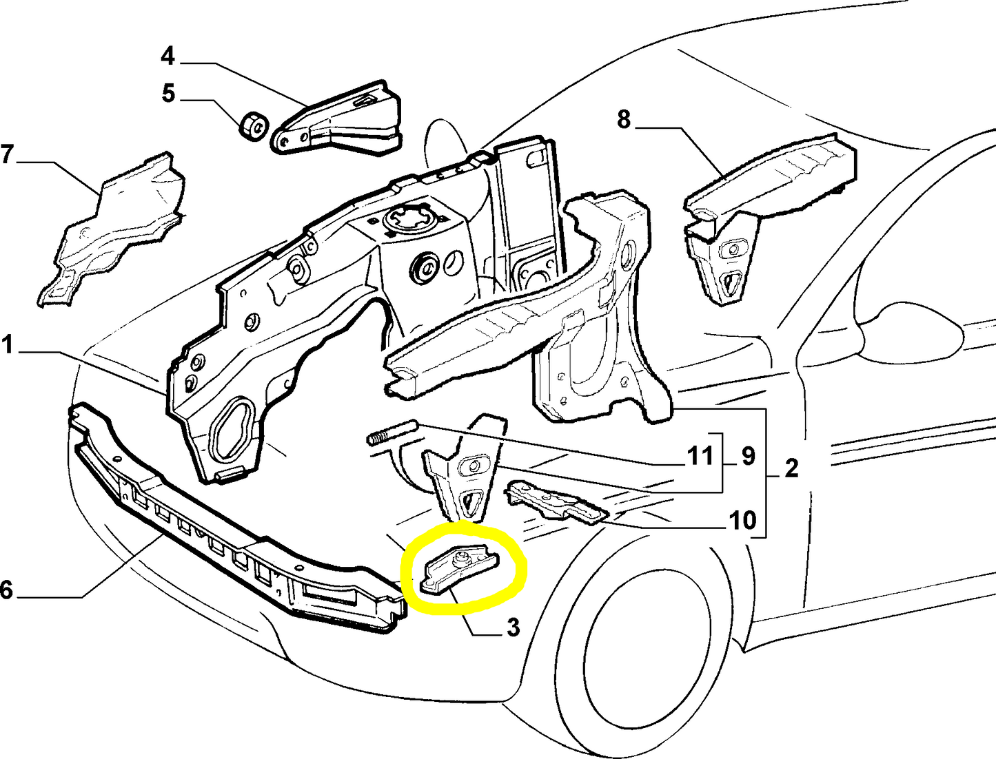 Lancia Y e Ypsilon Piastrina Sinistra Traversa Anteriore Nuova Originale 7733241