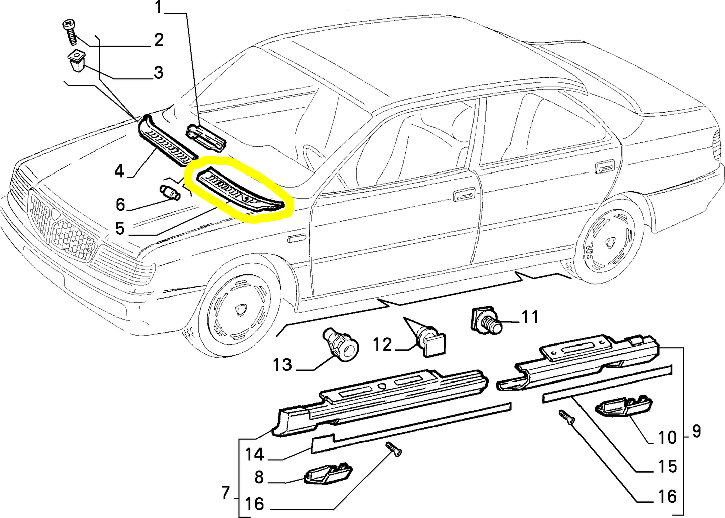 Lancia Dedra Mostrina Griglia Sinistra Parabrezza Nuova Originale 82472604