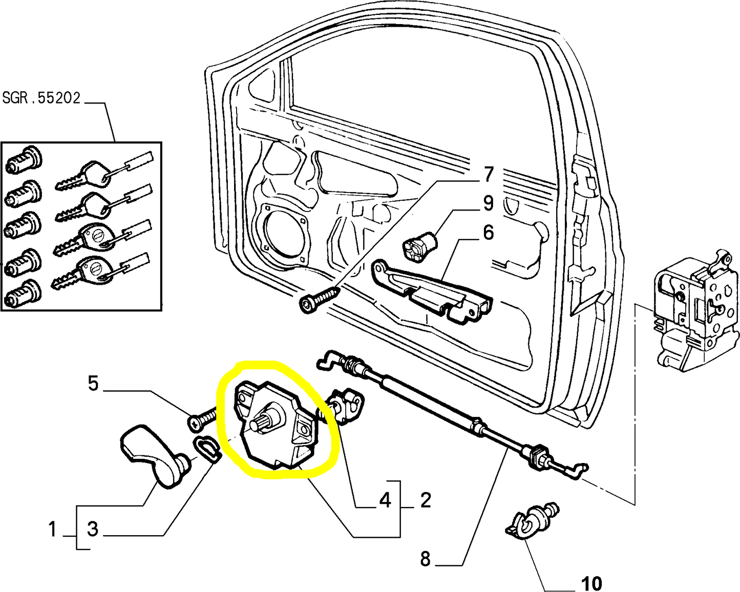 Lancia Y Supporto Maniglia Interna e Cavo Apertura Porta Portiera Sportello Destro 735262493 735258990 - Raggi's Automobilia e Ricambi Auto