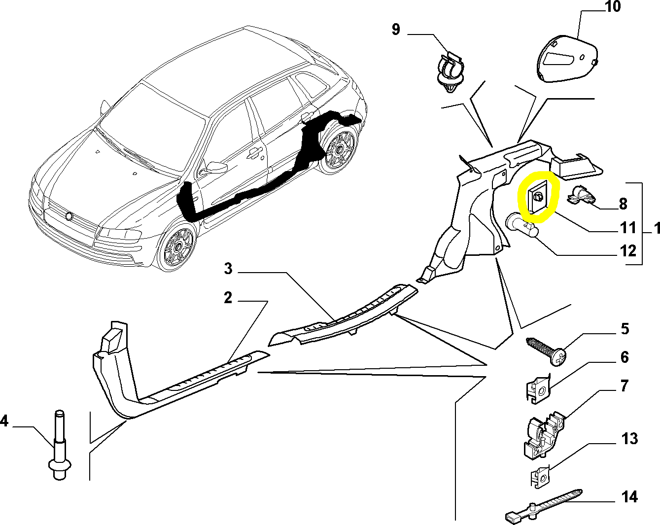 Fiat Stilo Molletta Riparo Posteriore Sinistro Nuovo Originale 71729204