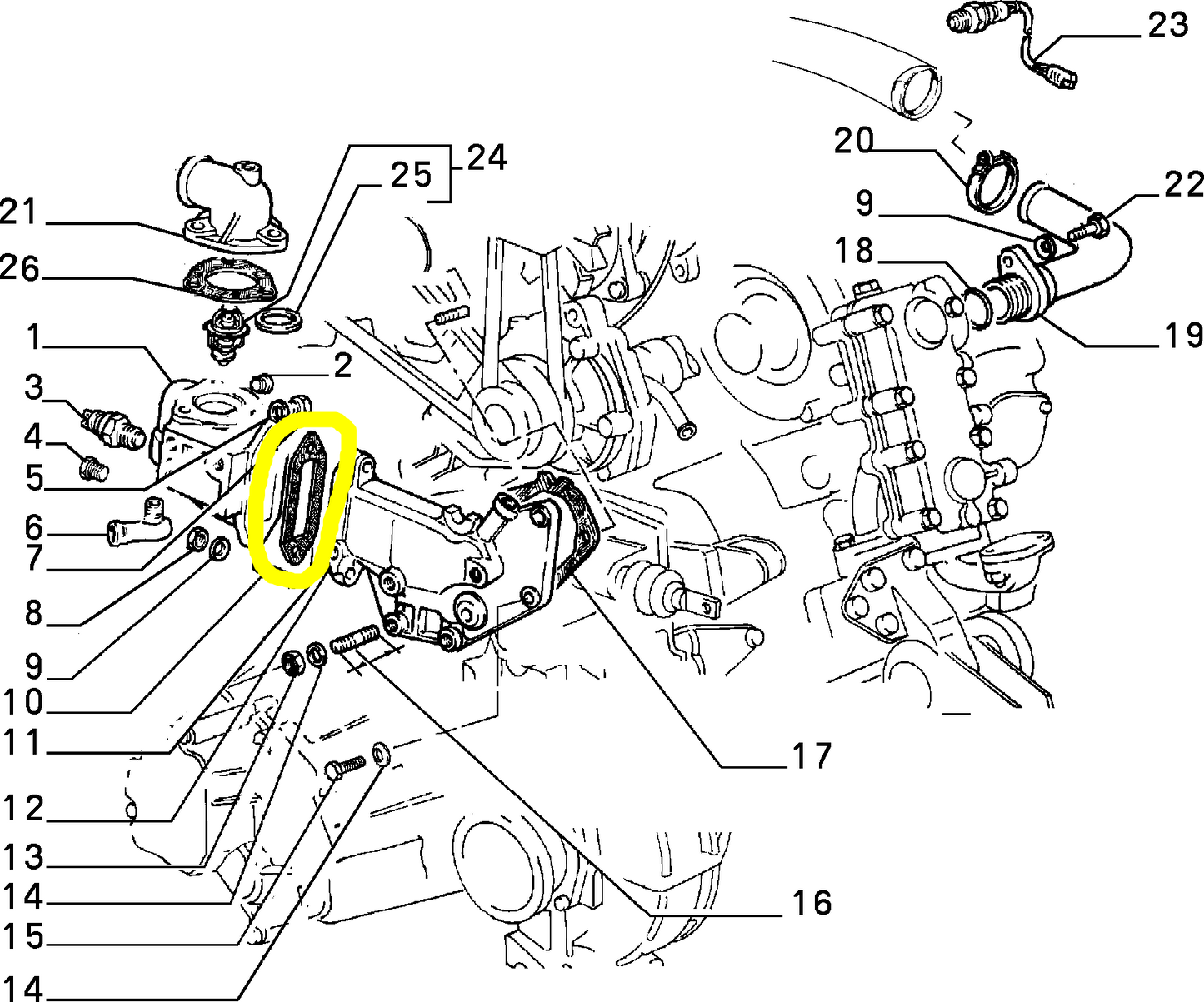 Lancia Thema TD Fiat Croma Guarnizione di tenuta Corpo Pompa Acqua Nuova Originale 98421288 7302742