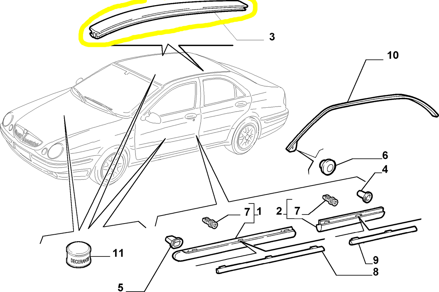 Lancia Lybra Roof Left Moulding New Original 735278692 735267344