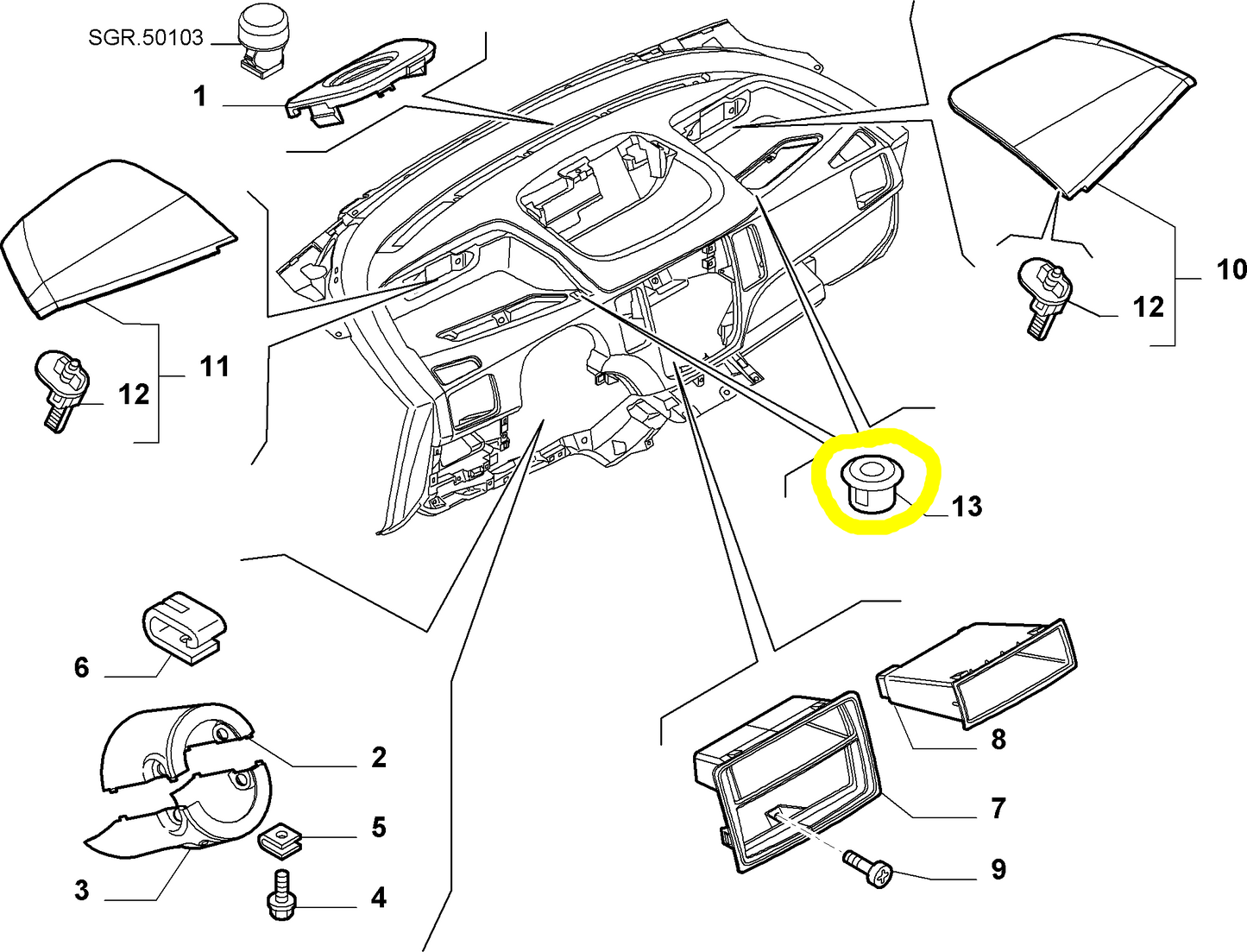 Lancia Musa Fiat Idea Blocchetto Chiusura Sportello Vano Portaoggetti Nuovo Originale 71734406