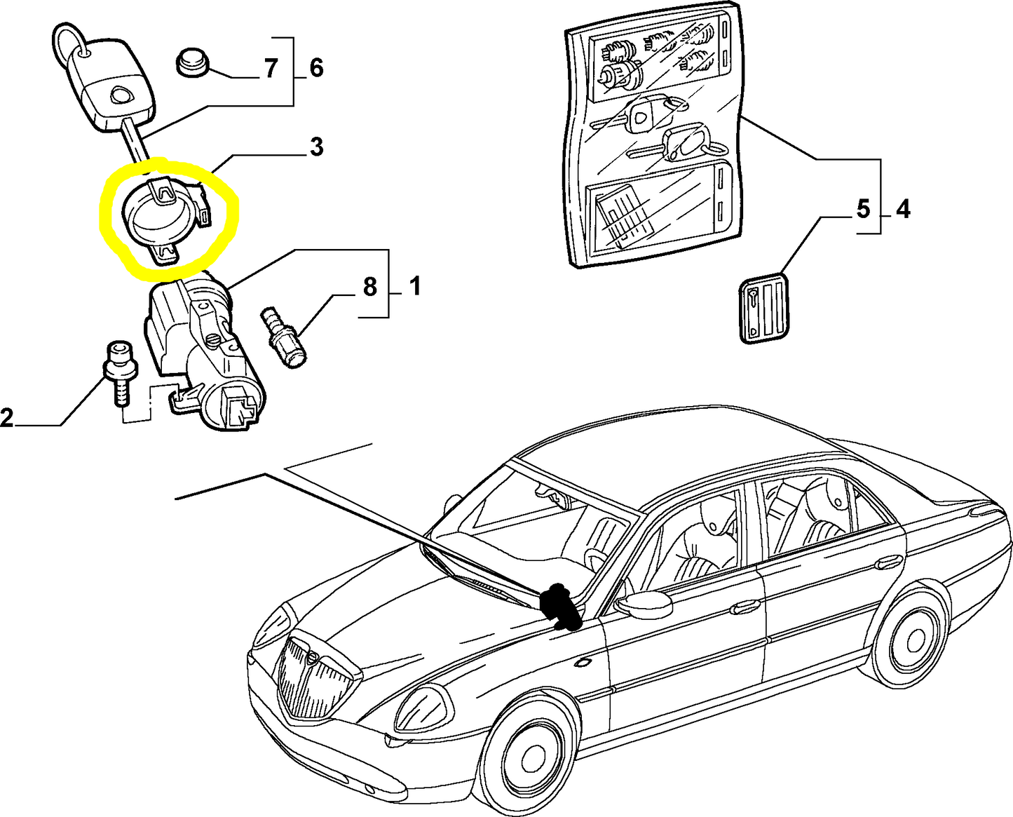 Lancia Thesis Delta Musa e Ypsilon Antenna Commutatore Blocchetto Accensione Nuova Originale 46742880 51830684