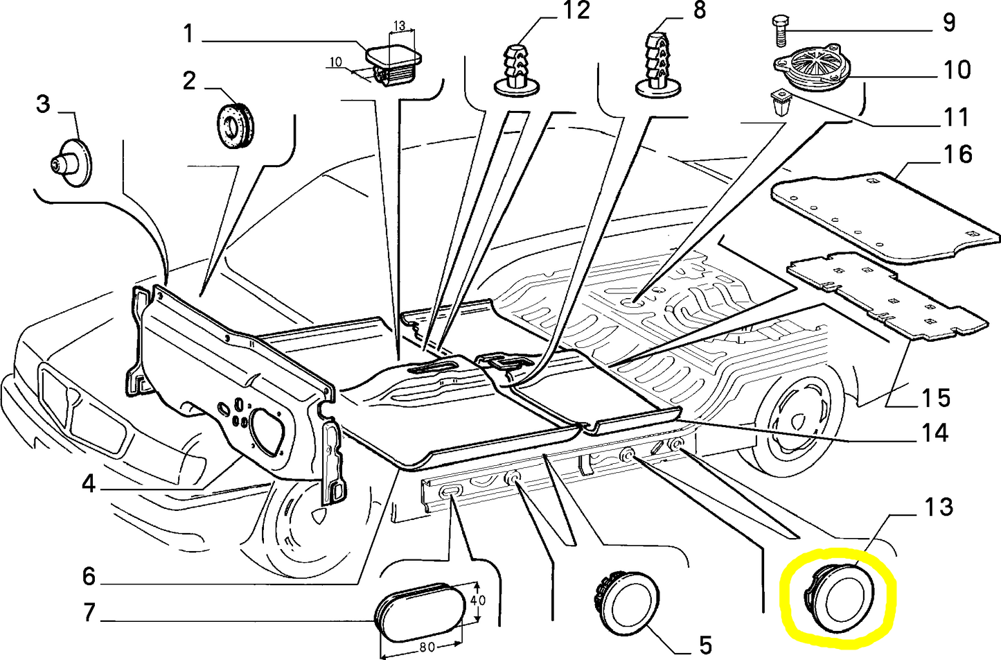 Lancia Delta e Dedra Tappo Posteriore Longherone Telaio Nuovo Originale 7625836 46413666