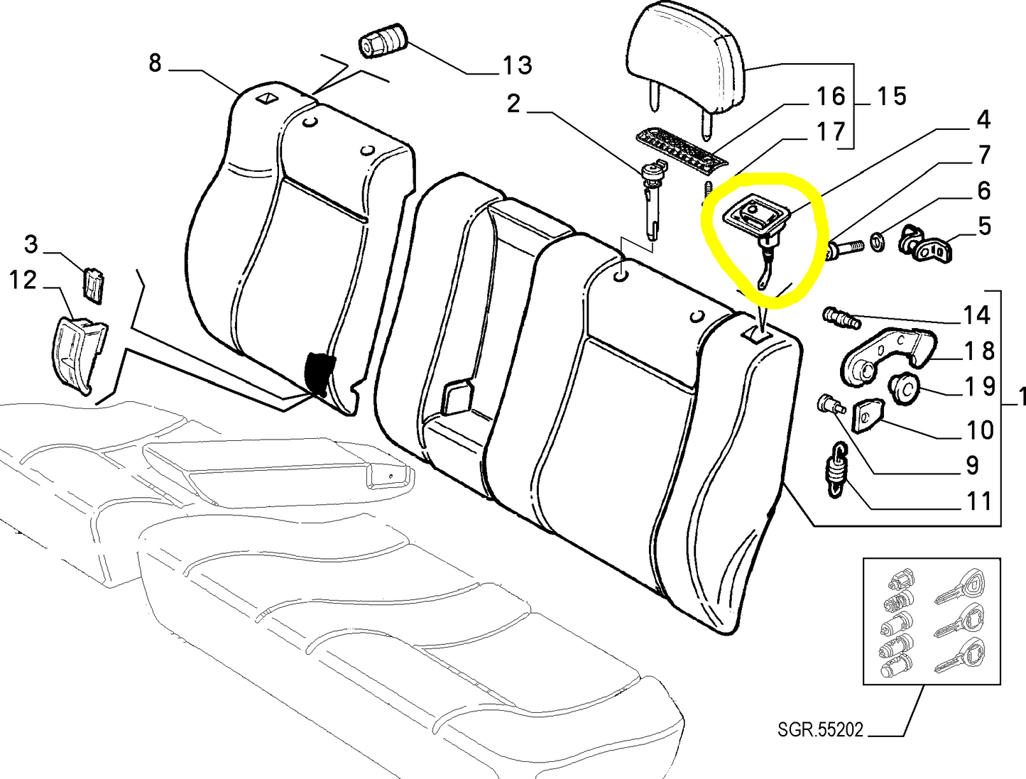 Lancia Dedra SW Dispositivo Chiusura Sinistro Sedile Posteriore Nuovo Originale 121164080