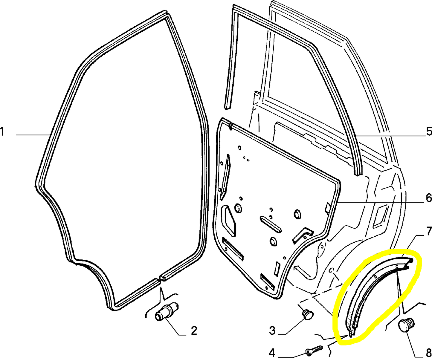 Lancia Delta Dedra Guarnizione di Tenuta Porta Portiera Sportello Posteriore Destro Nuova Originale 82449917