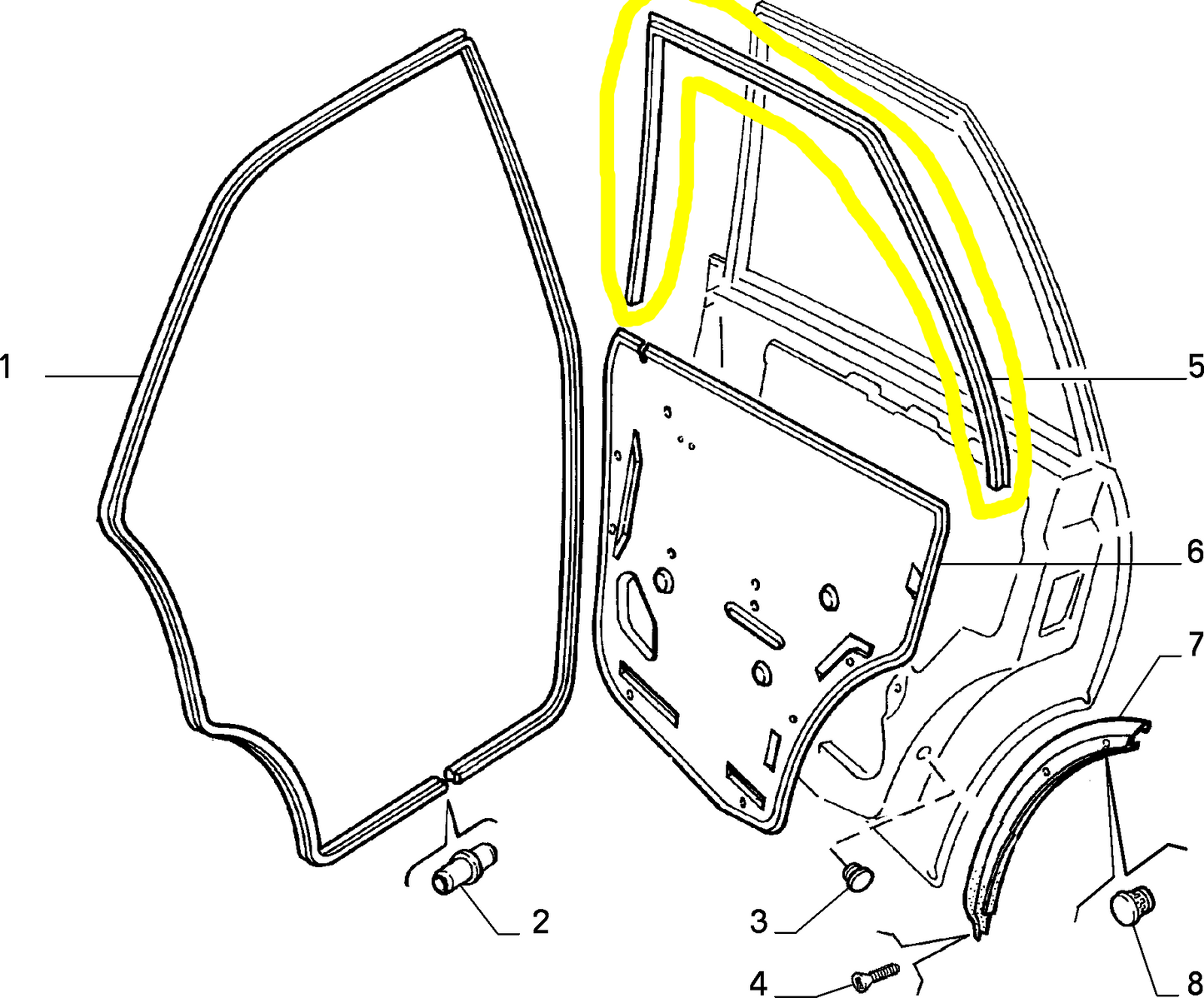 Lancia Dedra Guarnizione Finestrino Posteriore Destro Nuova Originale 82485258 82463598
