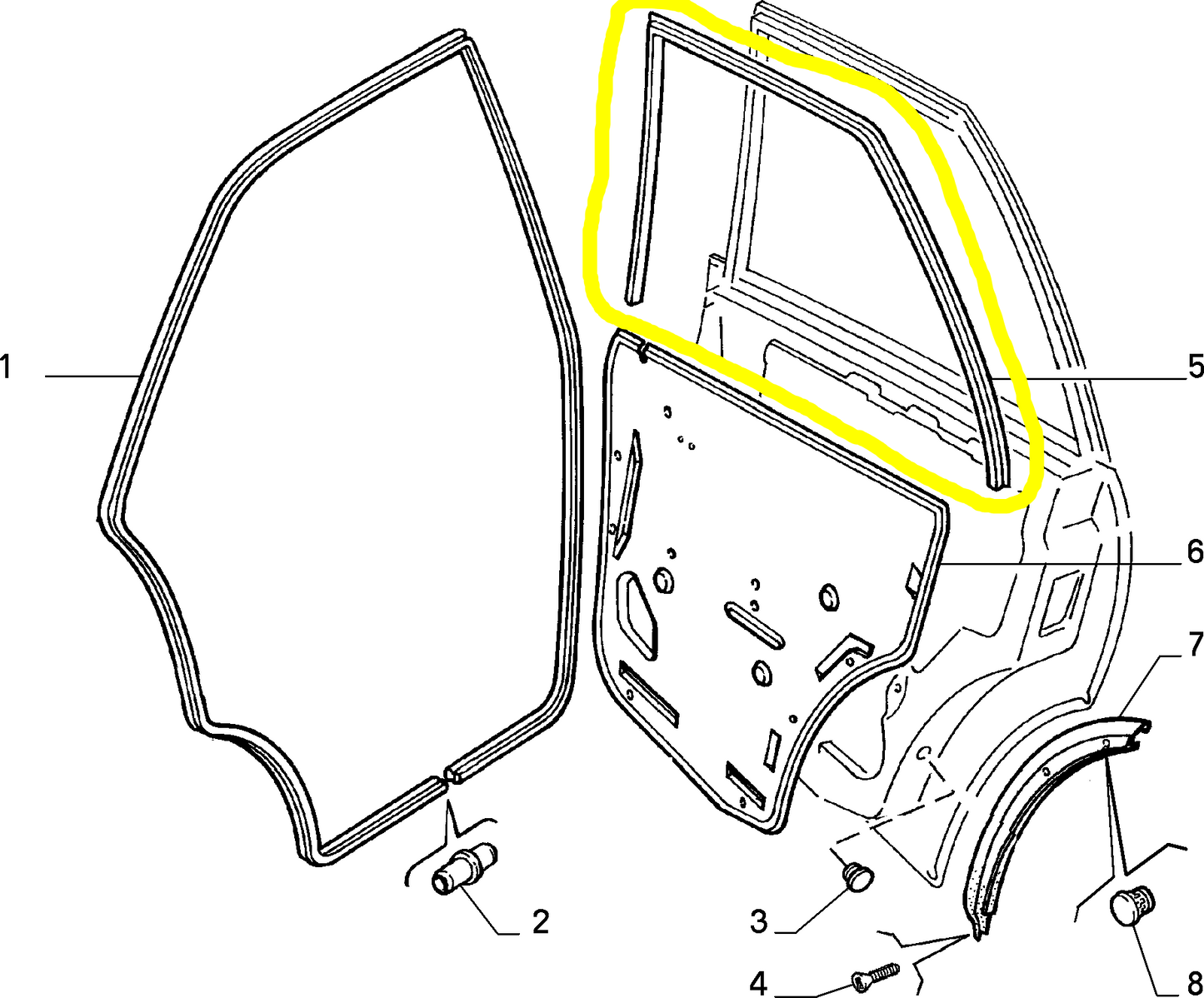 Lancia Delta e Dedra Guarnizione Finestrino Posteriore Destro Nuova Originale 82463598 82430946