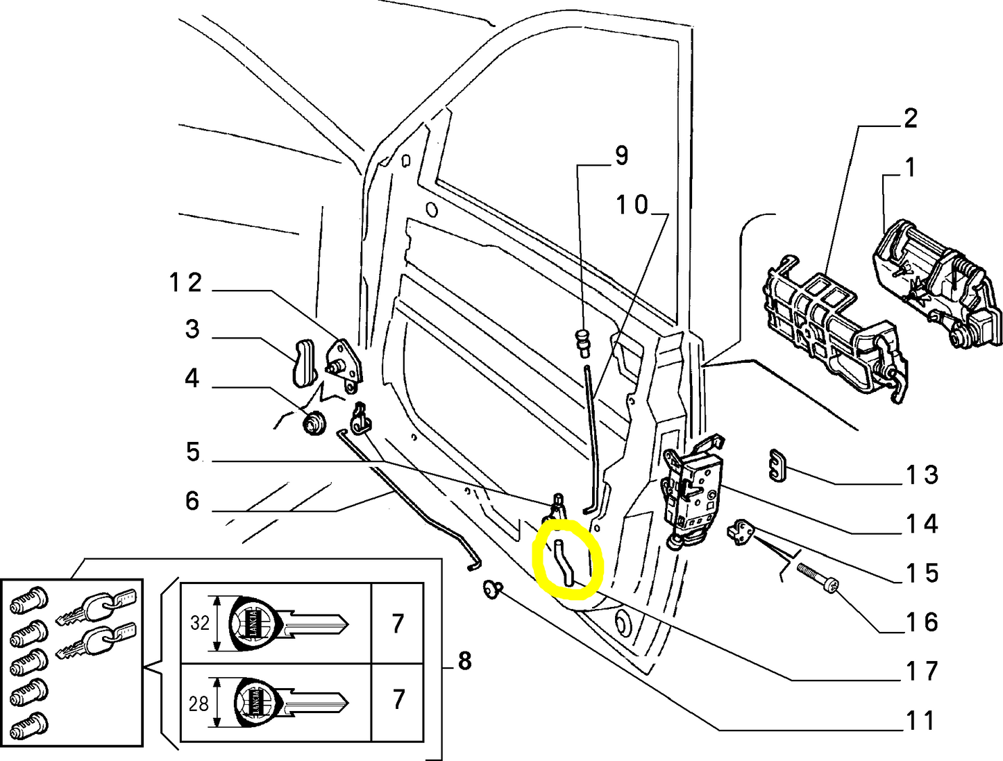 Lancia Delta Dedra Asta Comando Chiusura Porta Portiera Sportello Anteriore Nuova Originale 82434414