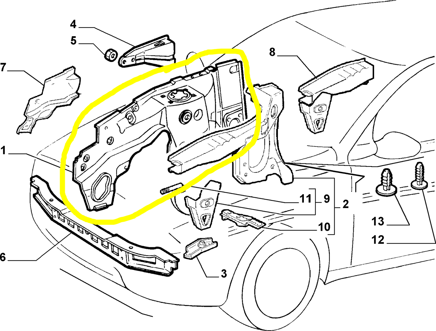 Lancia Y Fiancata Passaruota Destra Nuova Originale 5895981