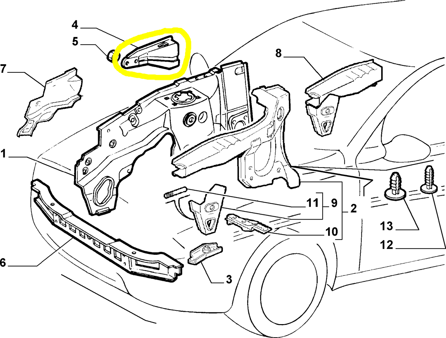 Lancia Y Front Left Side Reinforcement New Original 7792672