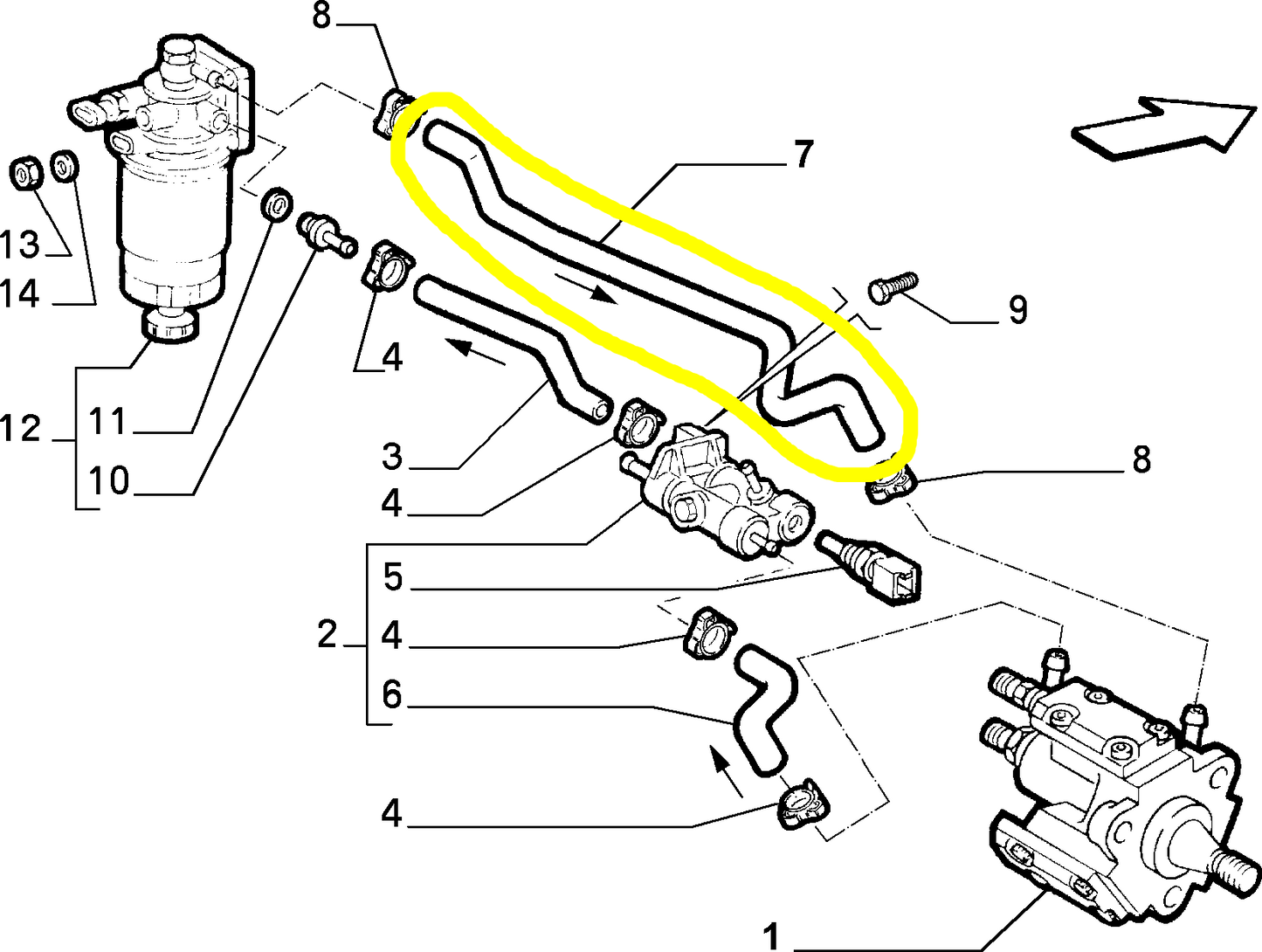 Lancia K 2400 JTD Manicotto Flessibile Filtro Gasolio Nuovo Originale 46518115 60814797