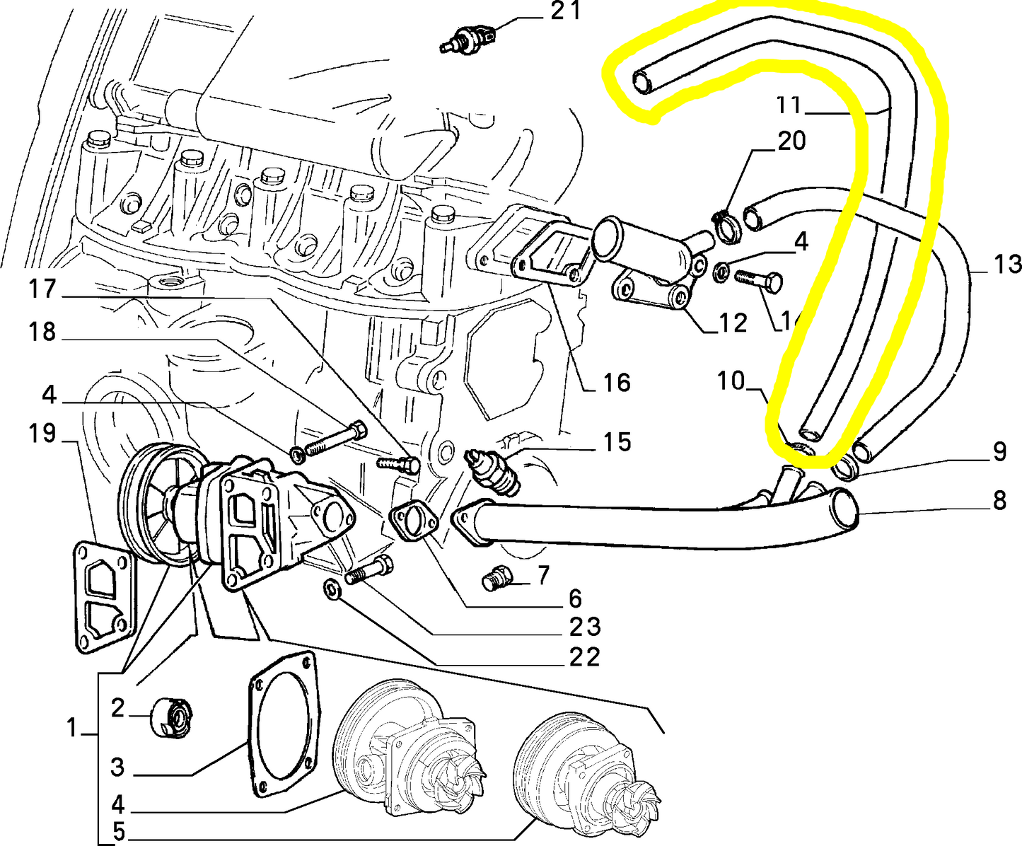 Lancia Delta e Dedra 1600 Manicotto Flessibile Pompa Acqua Nuovo Originale 7685157 7665720