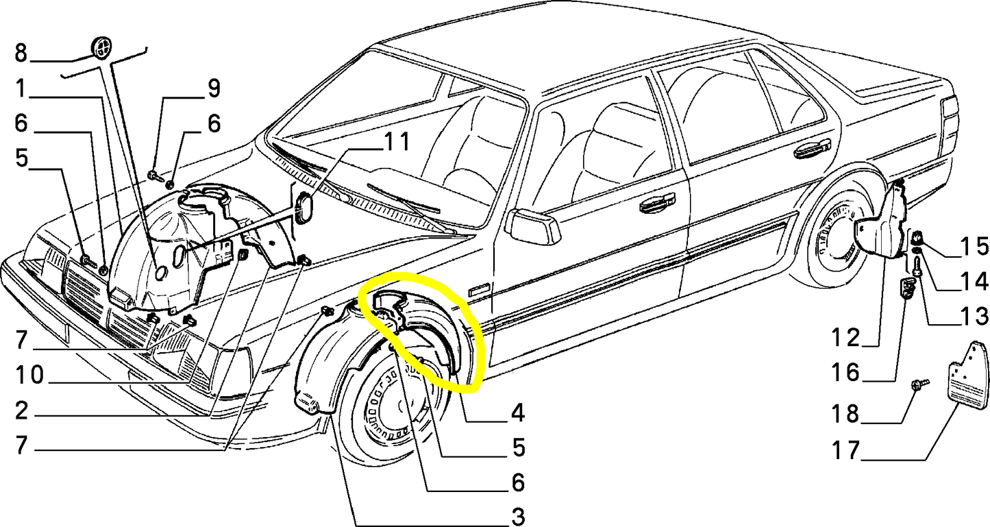 Lancia Thema 8V Riparo Posteriore Parafango Anteriore Sinistro Nuovo Originale 82397933
