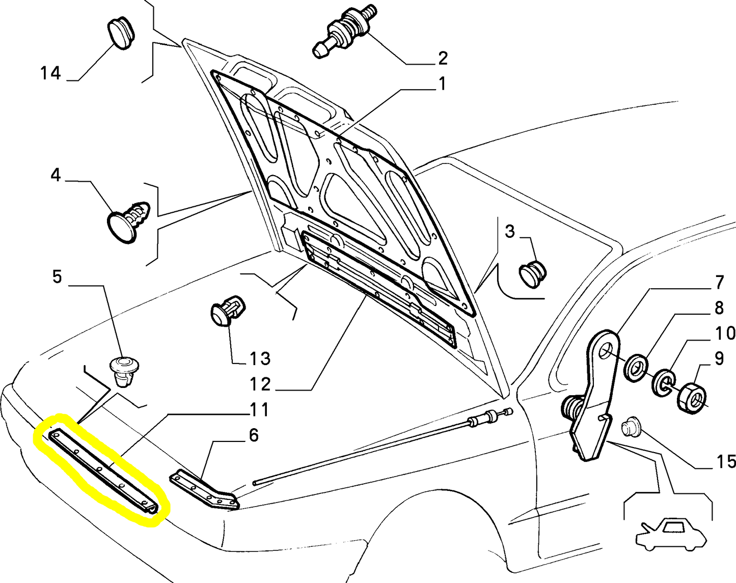 Lancia K Guarnizione di Tenuta Centrale Cofano Motore Nuova Originale 46403564