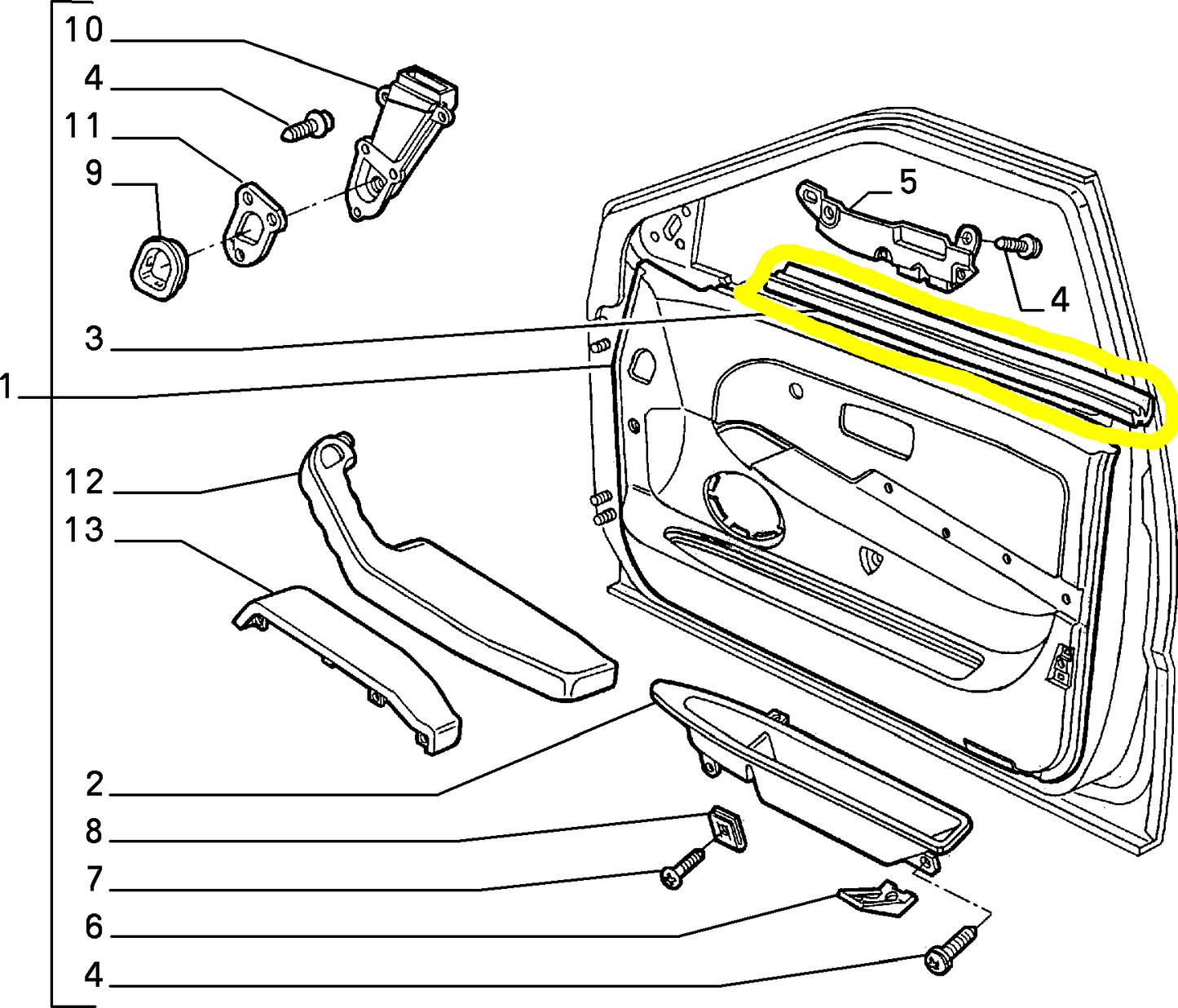 Lancia K Guarnizione Pannello Portiera Anteriore Sinistra Nuova Originale 7799343