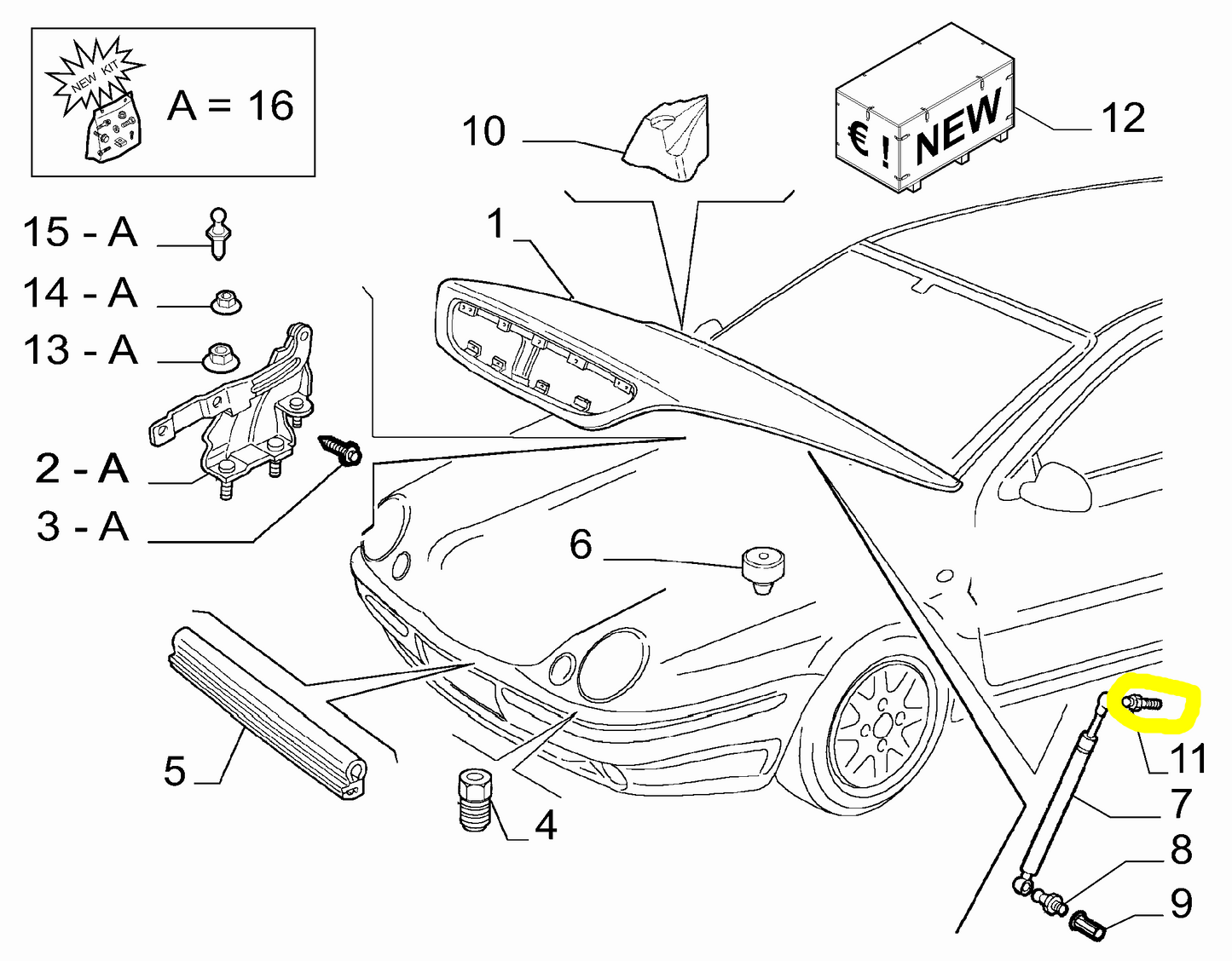 Lancia Lybra Perno Superiore Puntello Cofano Motore Nuovo Originale 60655041 60815909