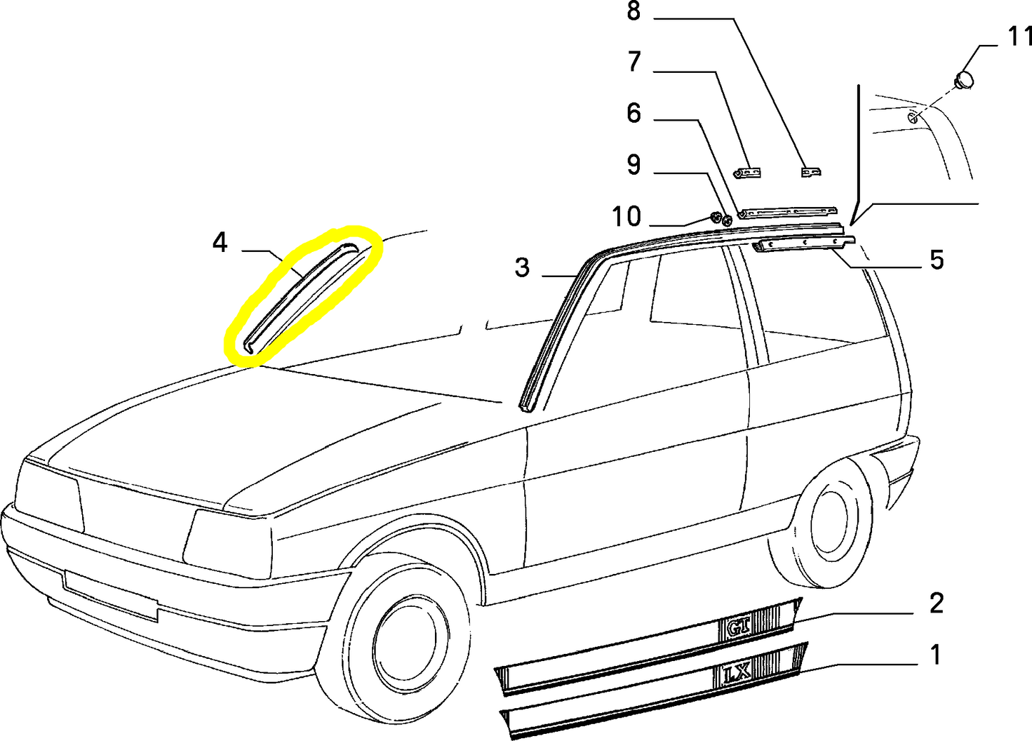 Autobianchi Y10 Guarnizione Abbellimento Montante Destro Parabrezza Nuova Originale 7670765