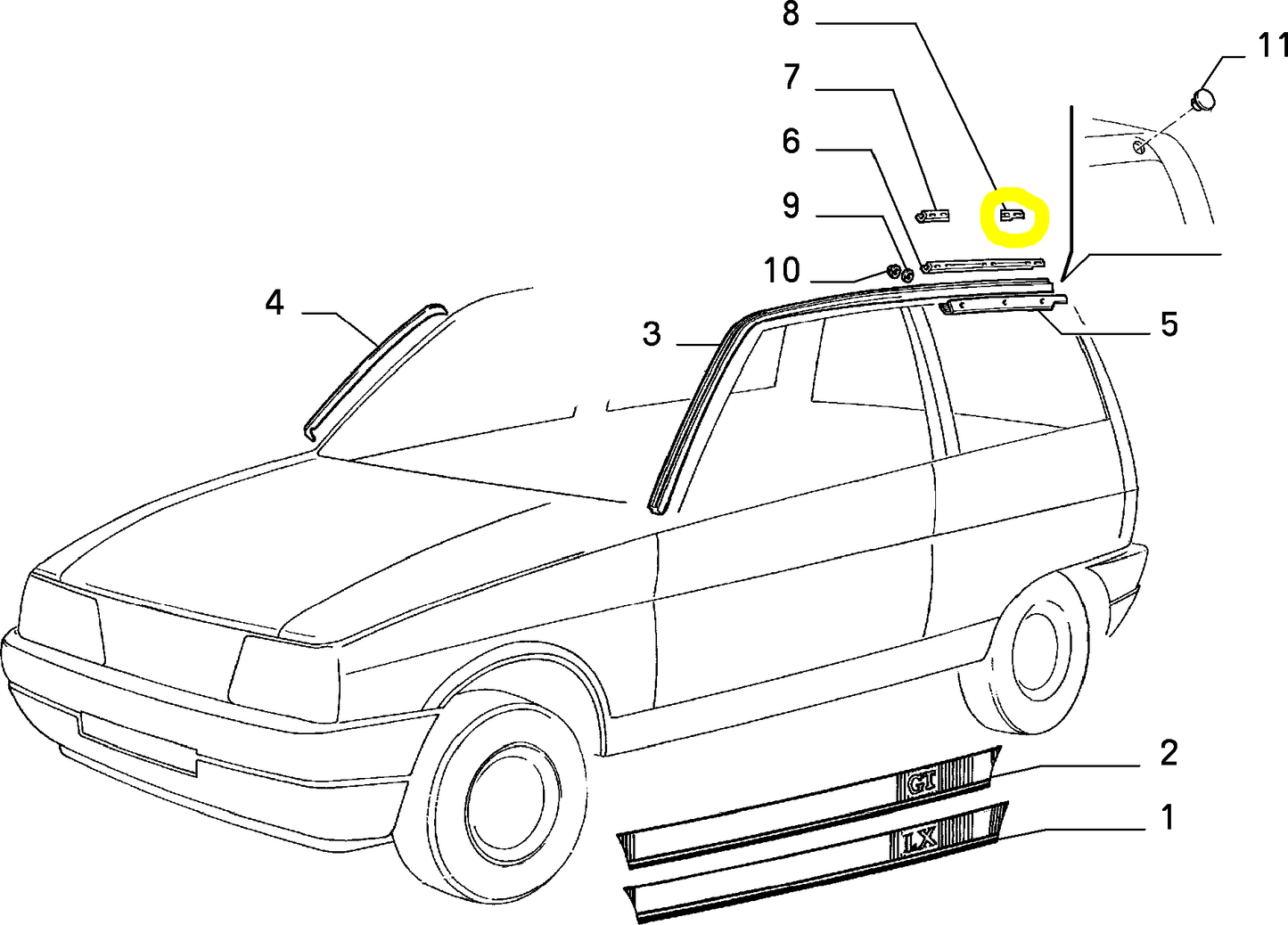 Autobianchi Y10 Guarnizione di Tenuta Tetto Posteriore Destra Nuova Originale 7687392