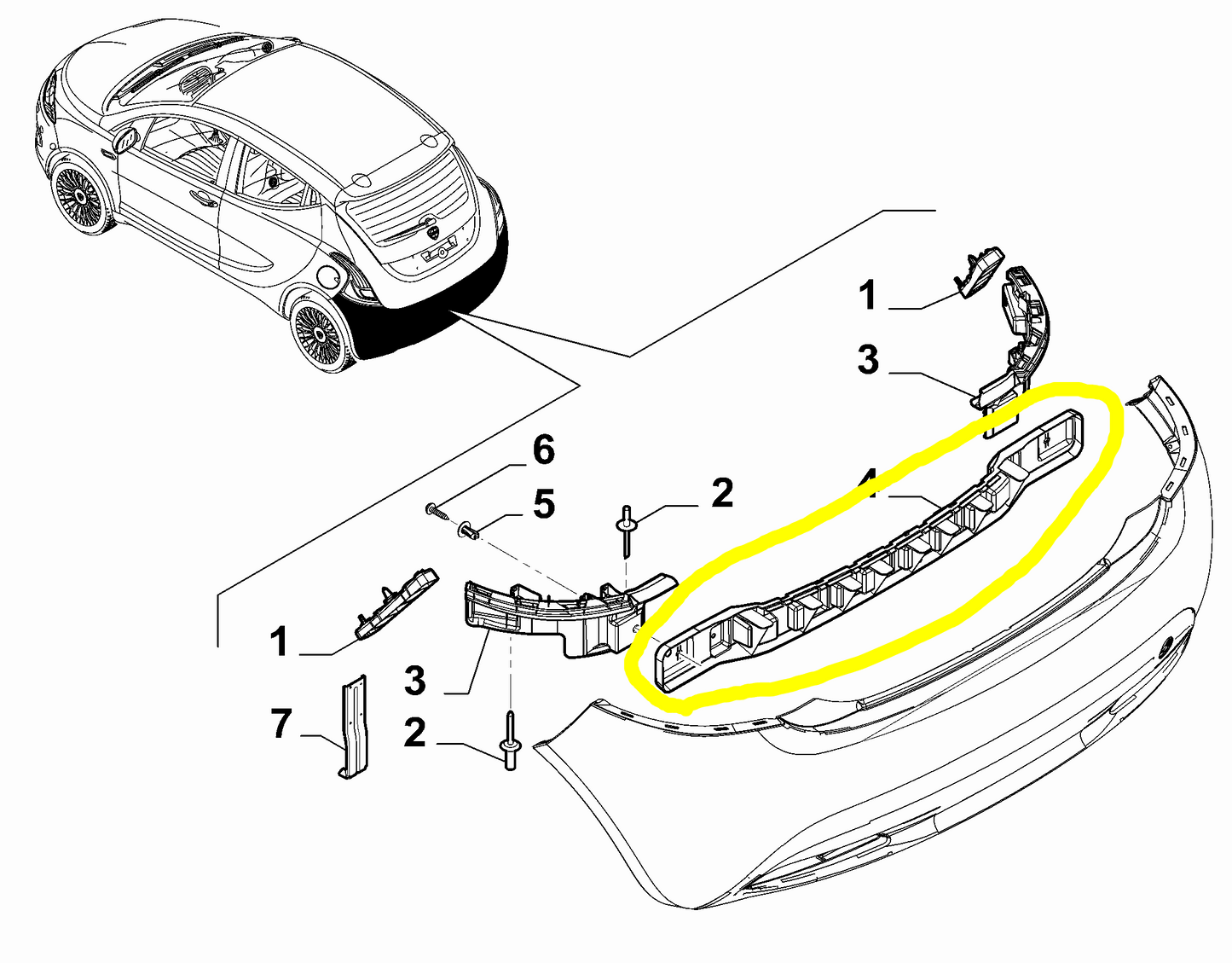 Lancia Ypsilon Staffa Traversa Fissaggio Paraurti Posteriore Nuova Originale 51839203