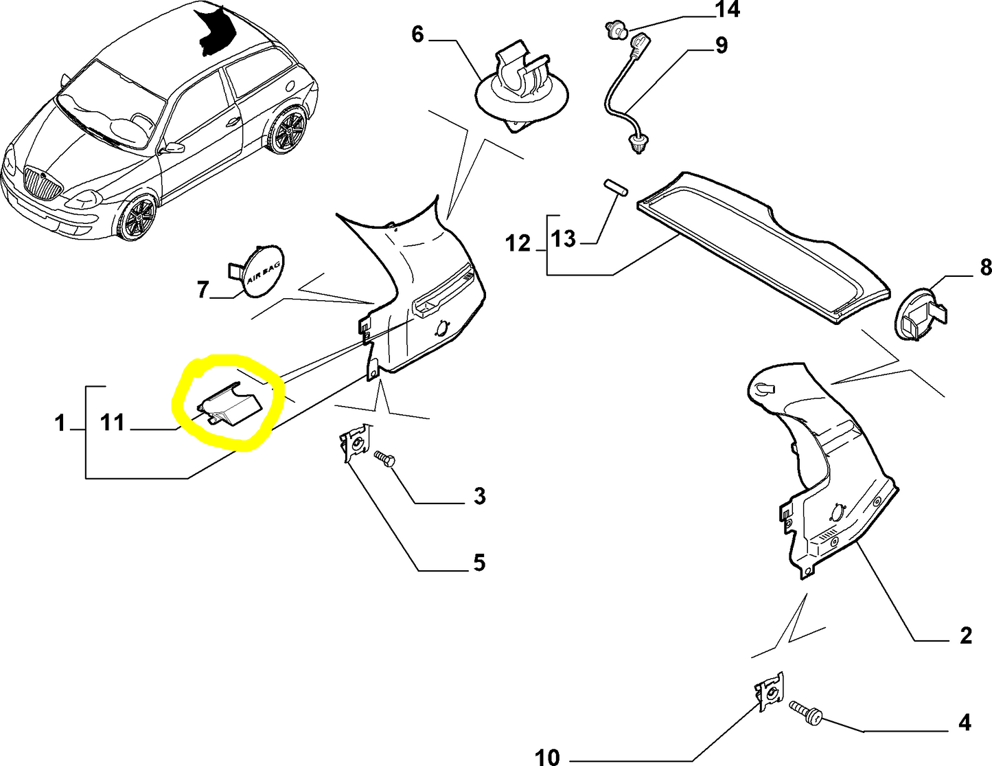Lancia Ypsilon Parcel Shelf Left Reinforcement Clip New Original 71719953