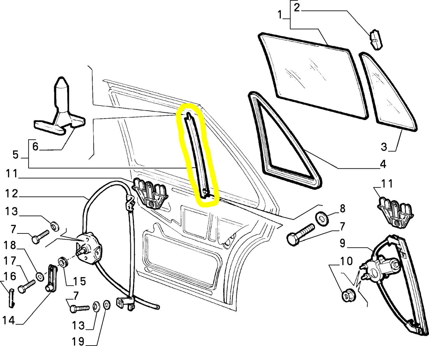 Lancia Thema Fiat Croma Montante Vetro Posteriore Sinistro Nuovo Originale 82396141