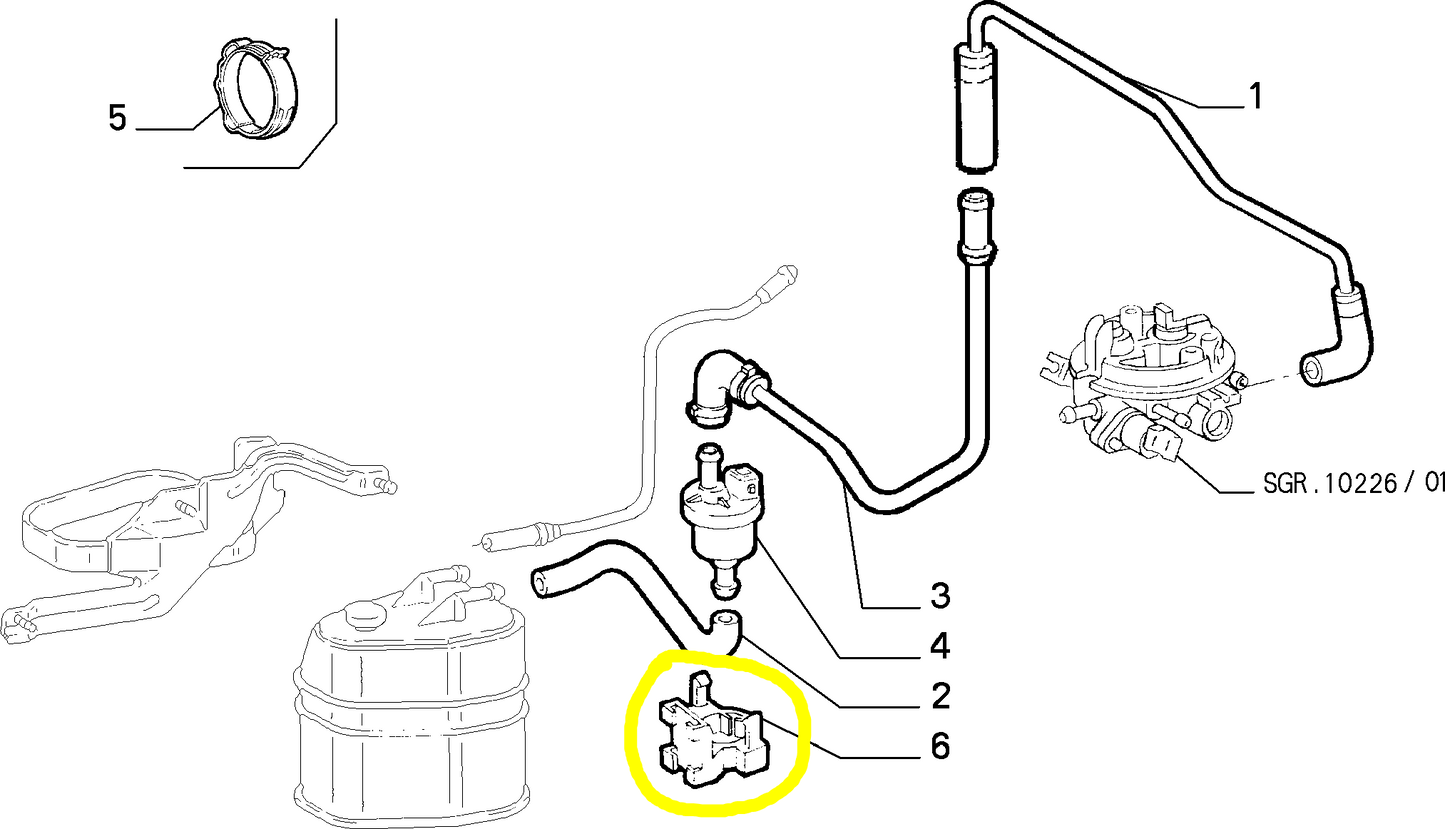Lancia K e Y Molletta Elettrovalvola Filtro Vapori Benzina Nuova Originale 7771491 60812101