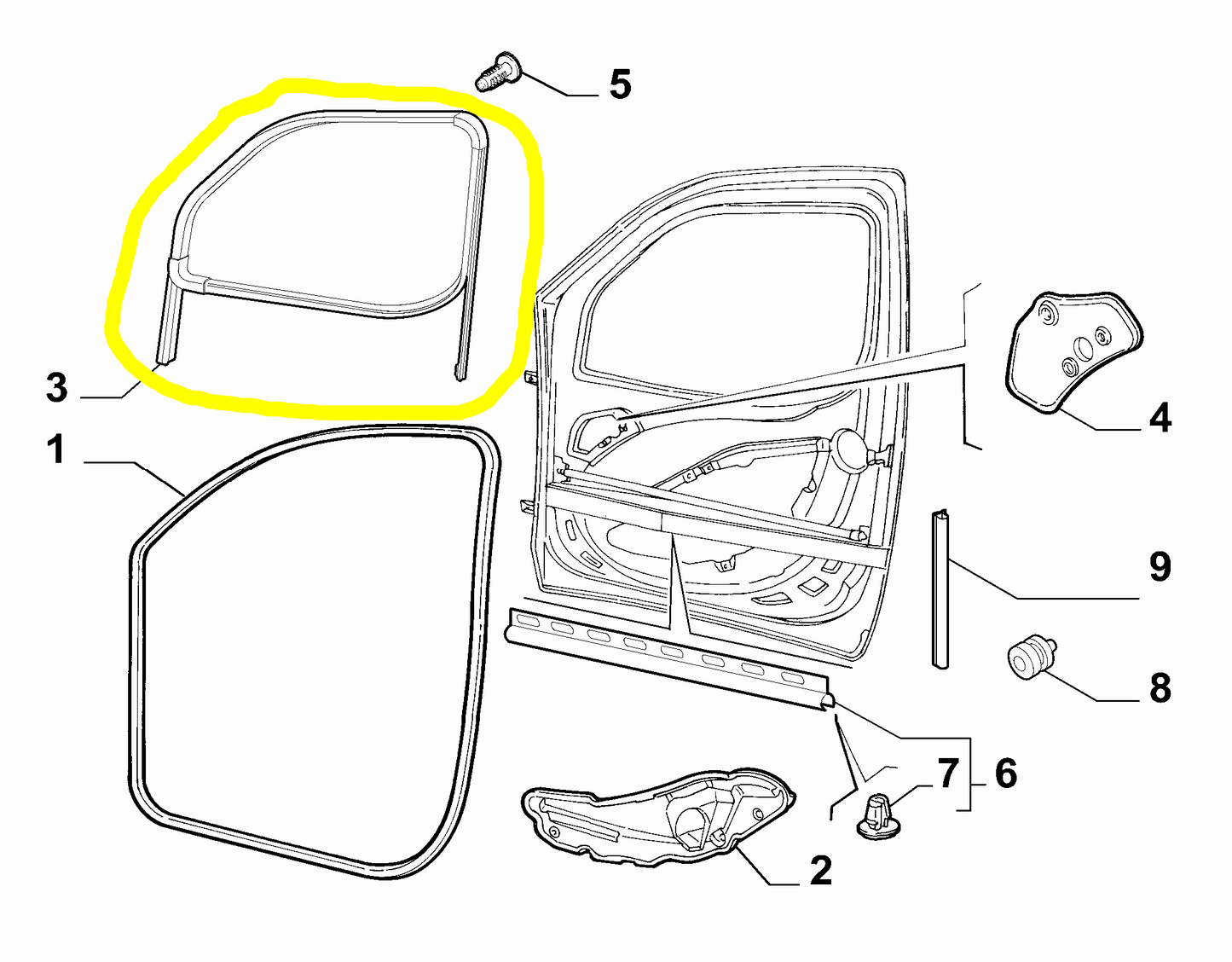 Fiat Doblò Guarnizione di Tenuta con Guida Finestrino Anteriore Destro Nuova Originale 46824246 46745485 51883273