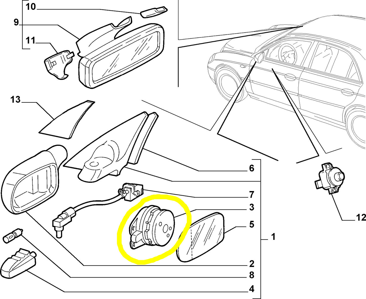 Lancia Thesis Motorino Elettrico Specchietto Retrovisore Nuovo Originale 60779517 60779360