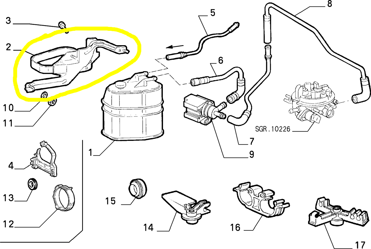Lancia Y Fiat Punto Staffa Filtro Vapori Benzina Nuova Originale 46433558 7745549
