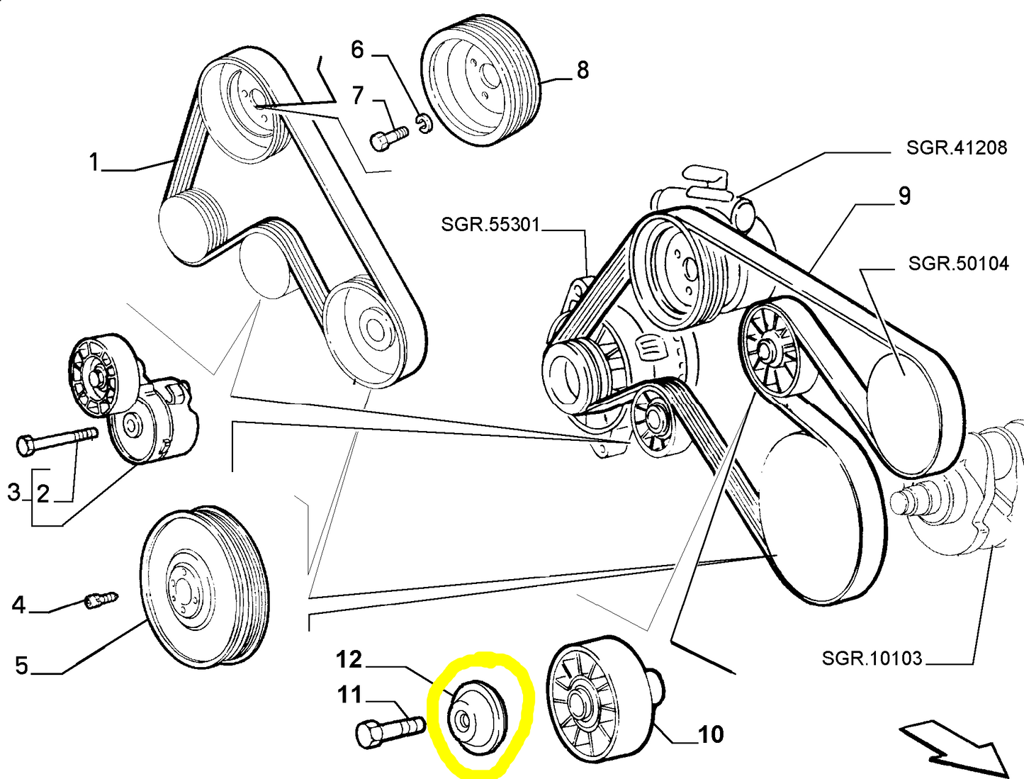 Lancia Musa JTD and Lybra JTD Services Tightener Cover New Original 73501925