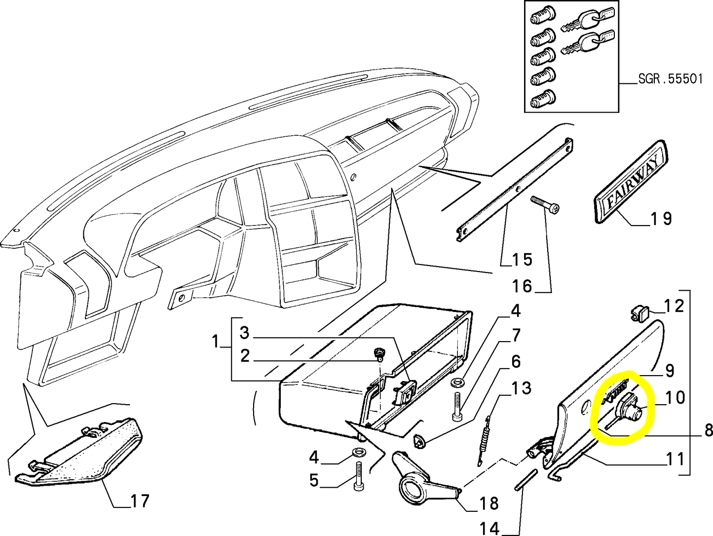 Lancia Thema Glove Compartment Door Lock, Black Color 82404044 176306680