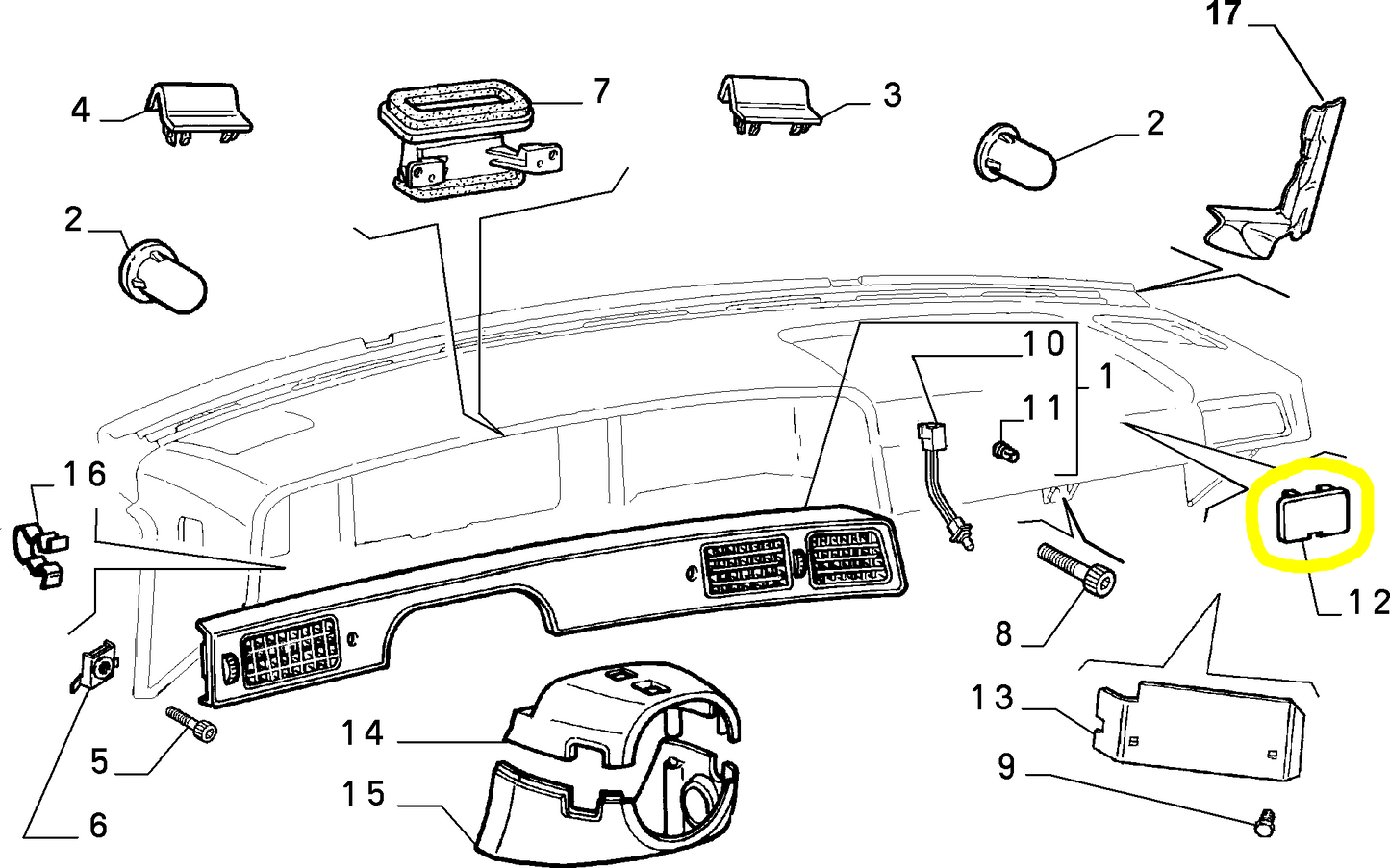 Lancia Delta Dedra Alfa Romeo 155 Tappo Cruscotto Nuovo Originale 176485380 60806668