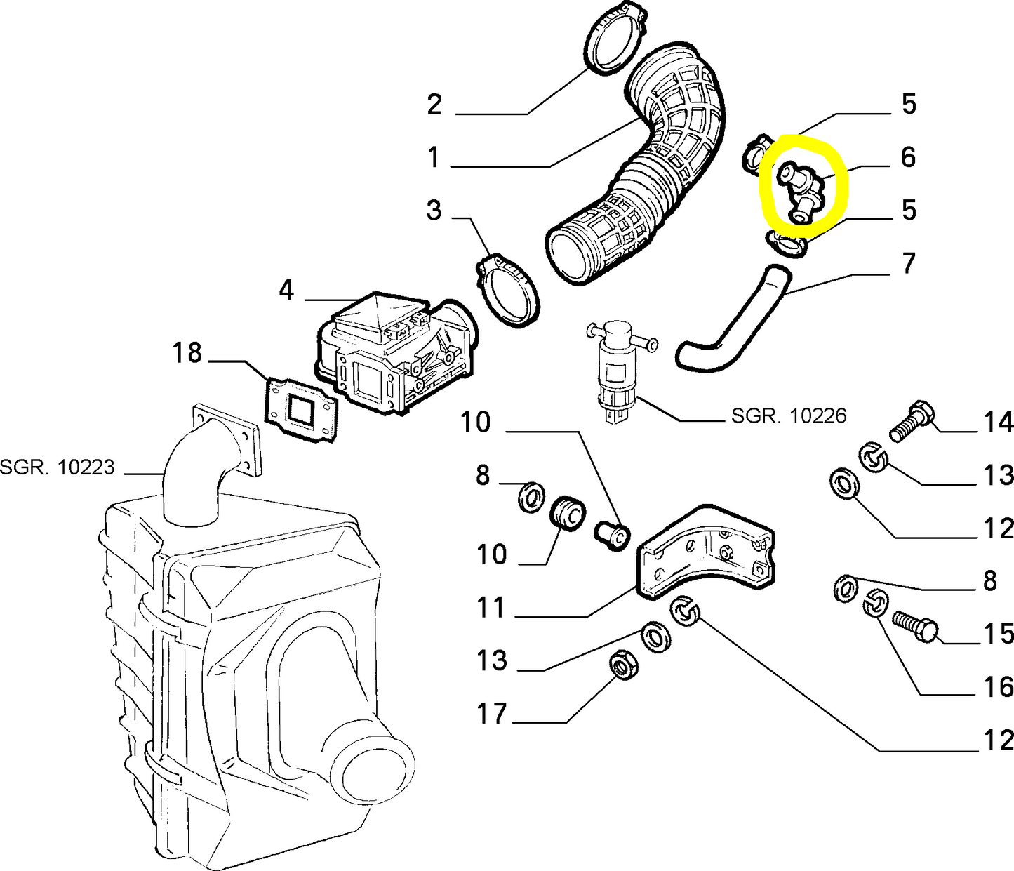 Lancia Thema Raccordo Tubo Flessibile Aspirazione Aria Nuovo Originale 82477811