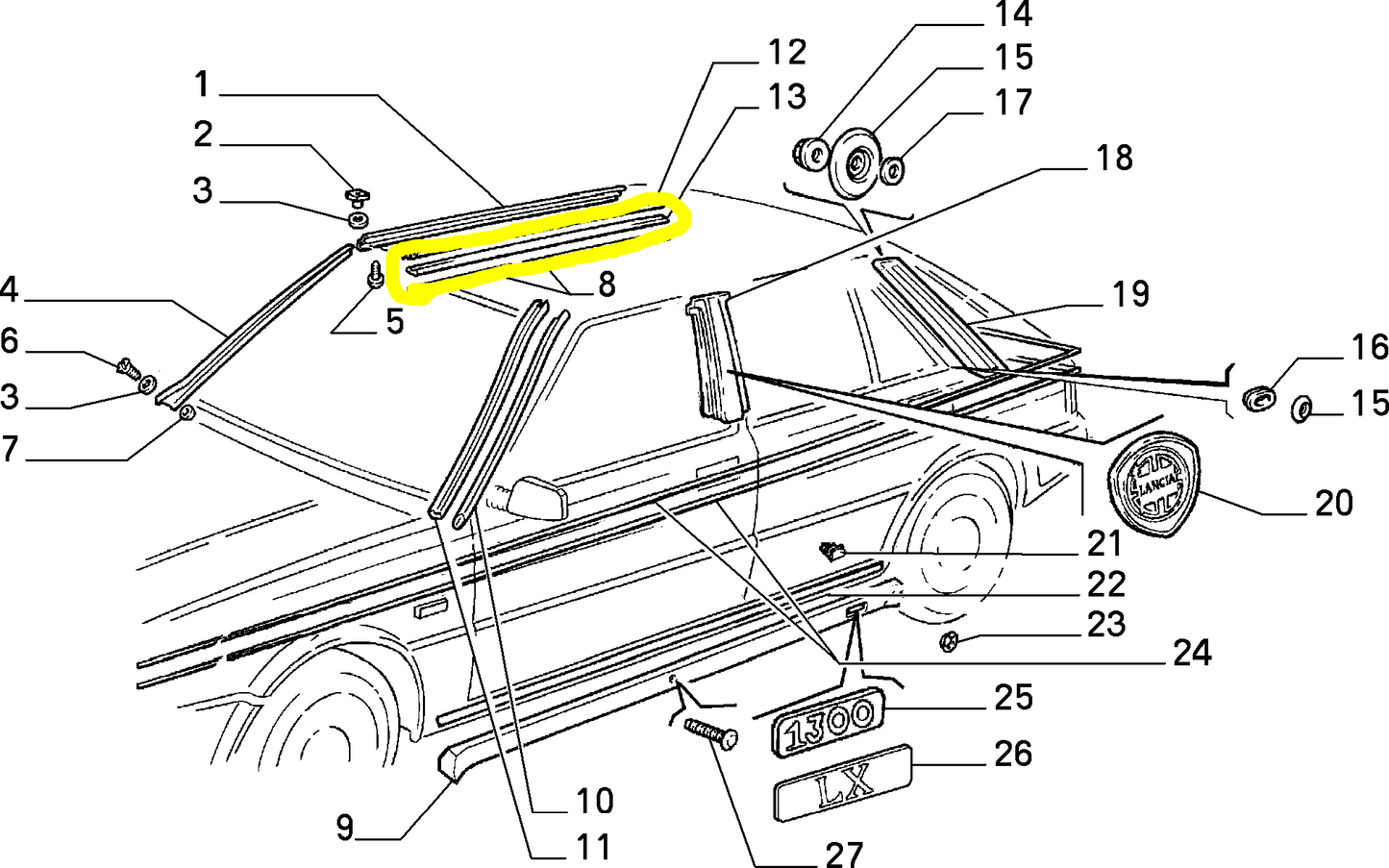 Lancia Delta Integrale e Evoluzione Guarnizione di Tenuta Tetto Nuova Originale 82391622 82391621