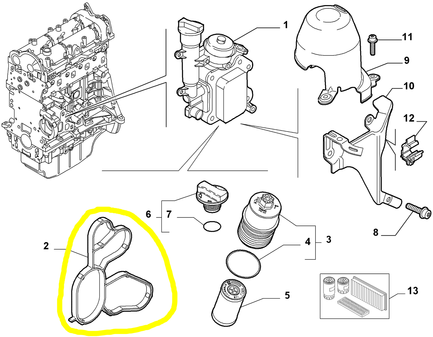 Lancia Musa MJTD e Ypsilon MJTD Guarnizione di Tenuta UFI Nuova Originale 55197217