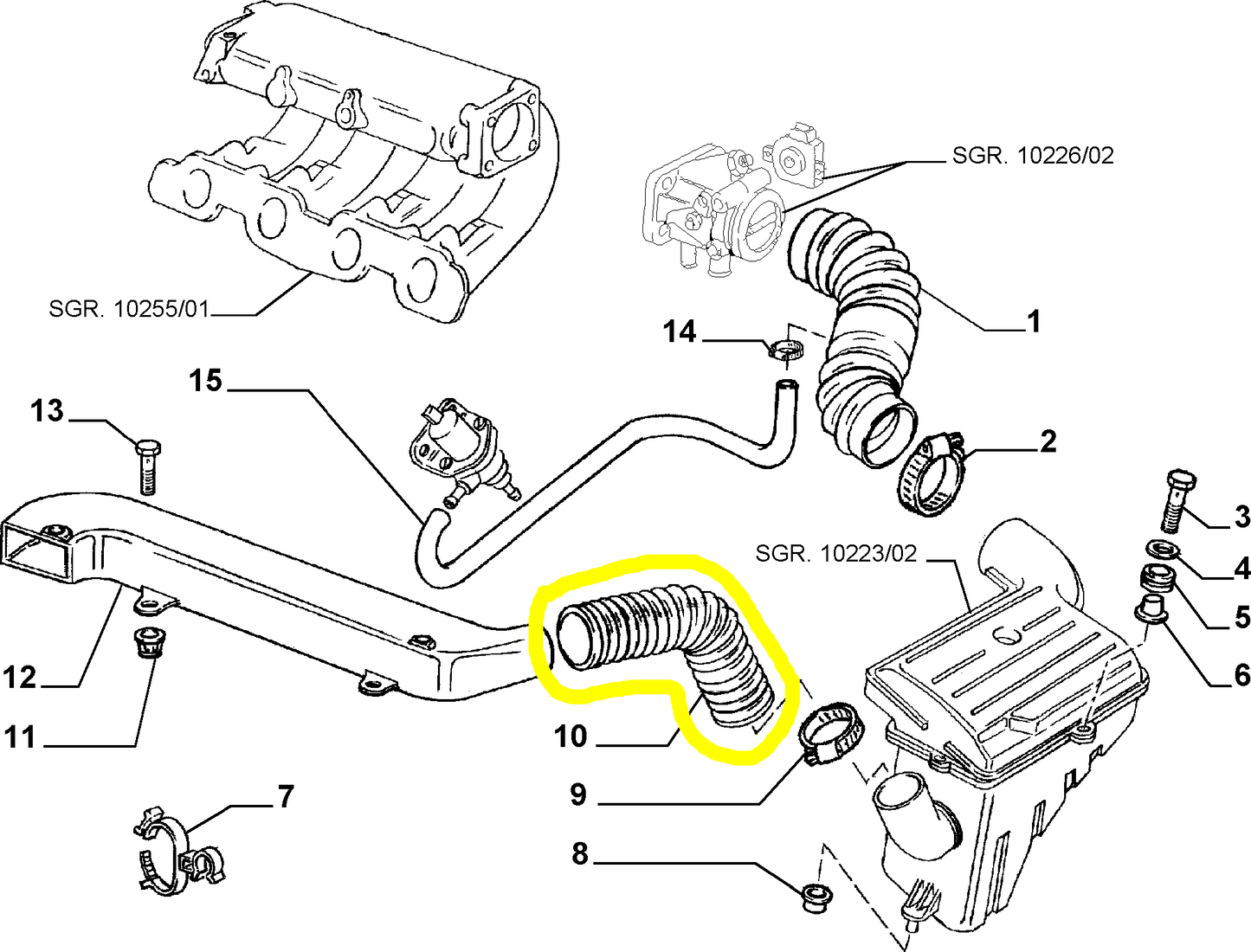 Lancia Dedra 1800 e 2000 Manicotto Flessibile Scatola Filtro Aria Nuovo Originale 7667669 7637846