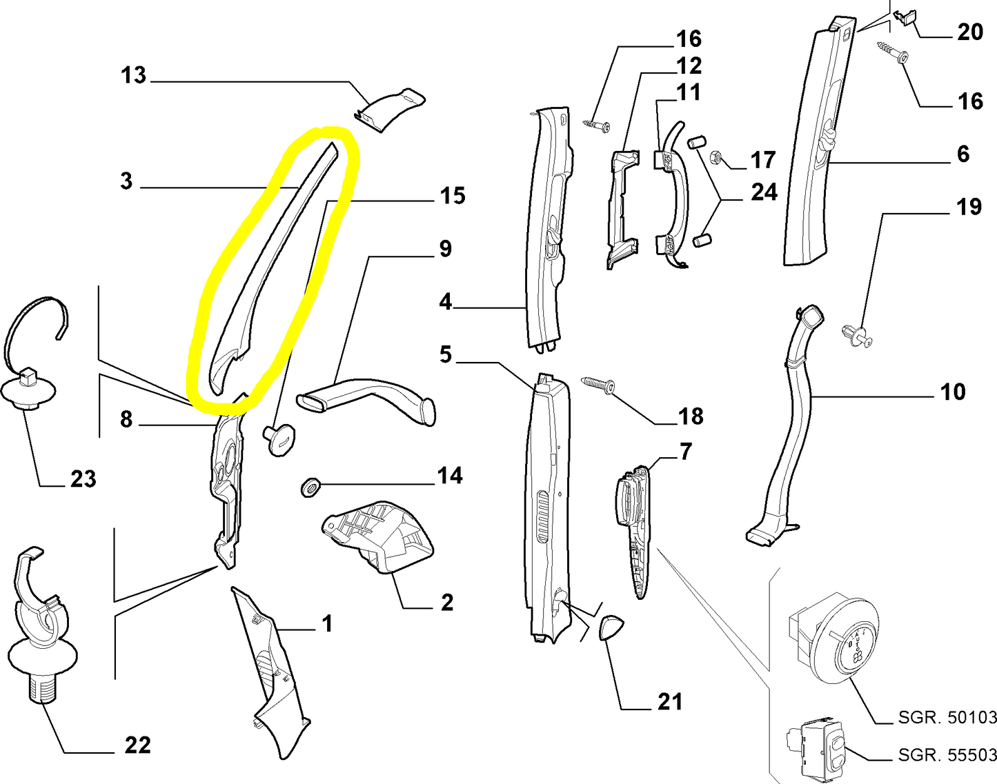 Lancia Phedra Fiat Ulysse Kit Abbellimento Piantoni Parabrezza Nuovo Originale 9464424077 9467483177