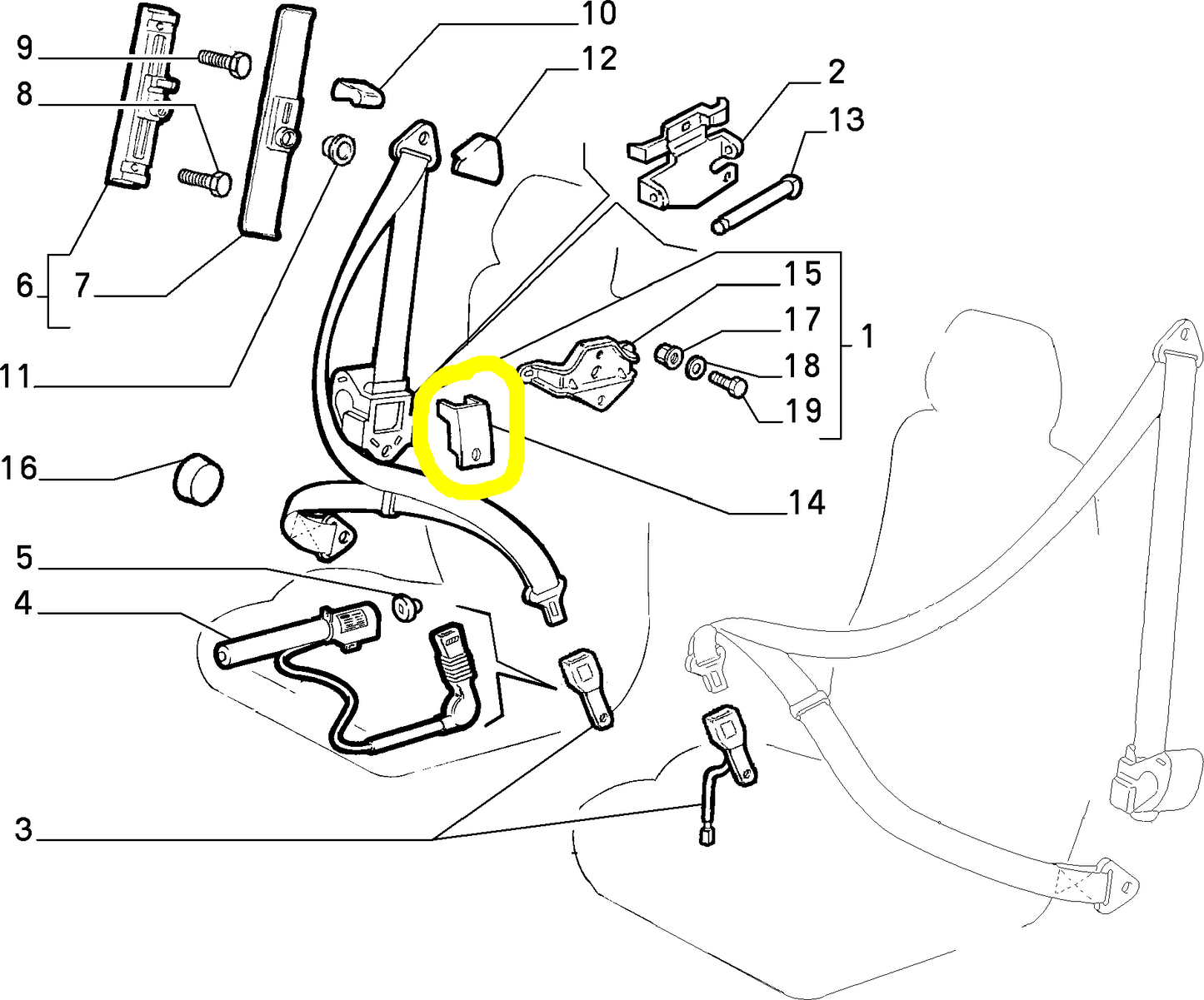 Lancia Delta e Dedra Staffa Cintura di Sicurezza Anteriore Sinistra Nuova Originale 46416919 60811192