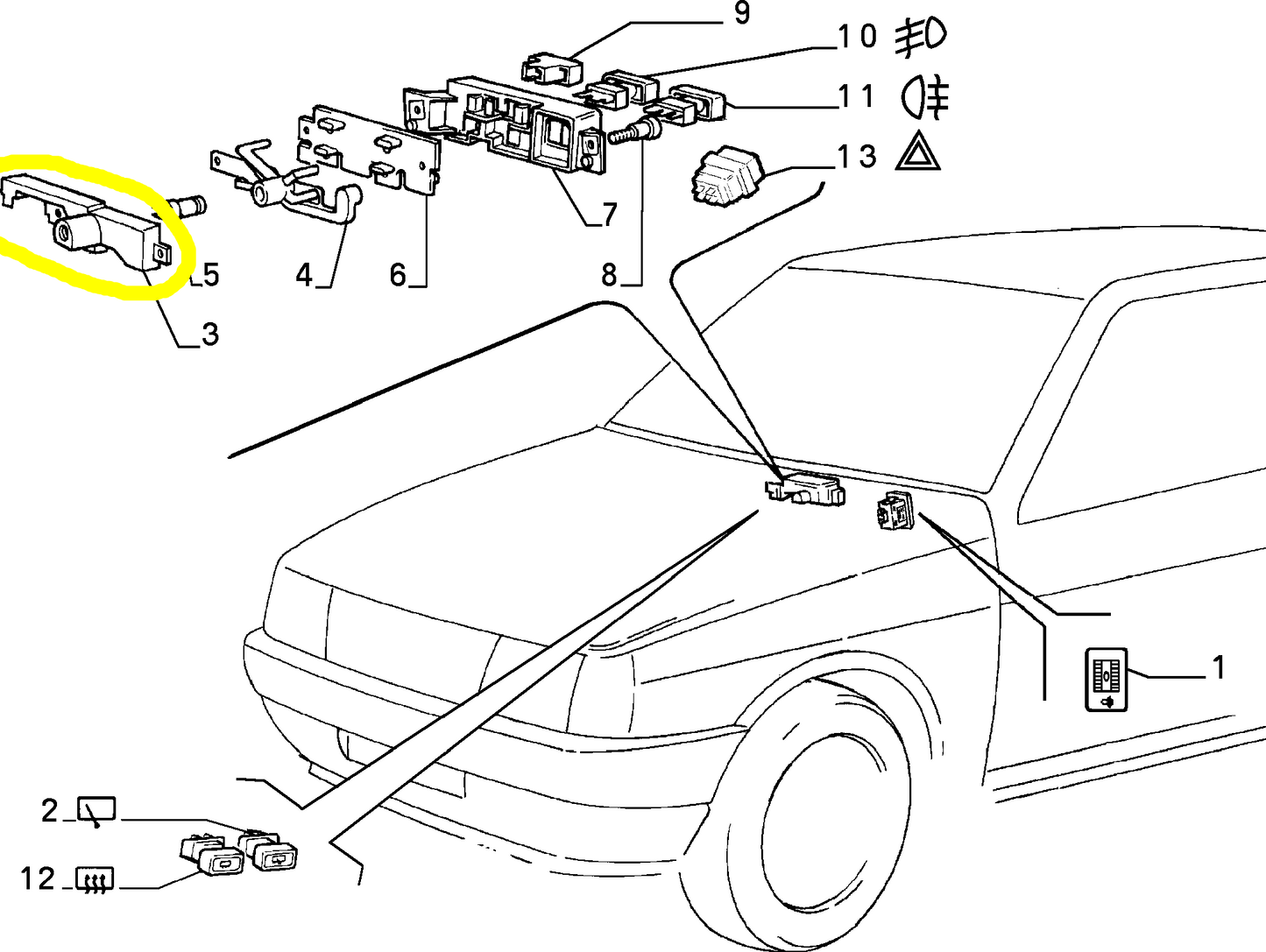 Autobianchi Y10 Oscuratore Pulsantiera Centrale Nuovo Originale 7544865