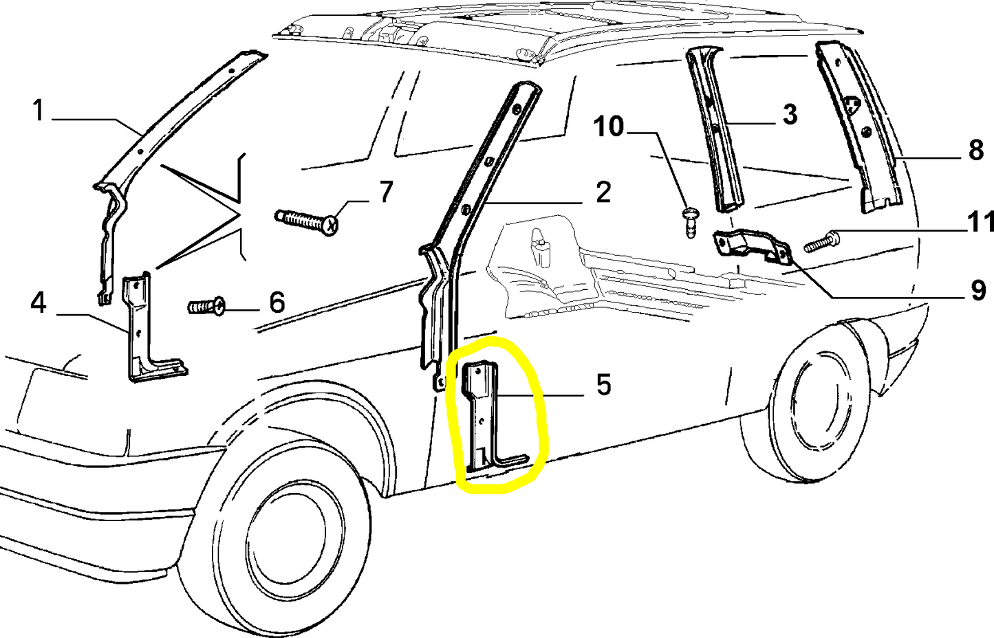 Autobianchi Y10 Rivestimento Inferiore Sinistro Nero Montante Parabrezza Nuovo Originale 5982731