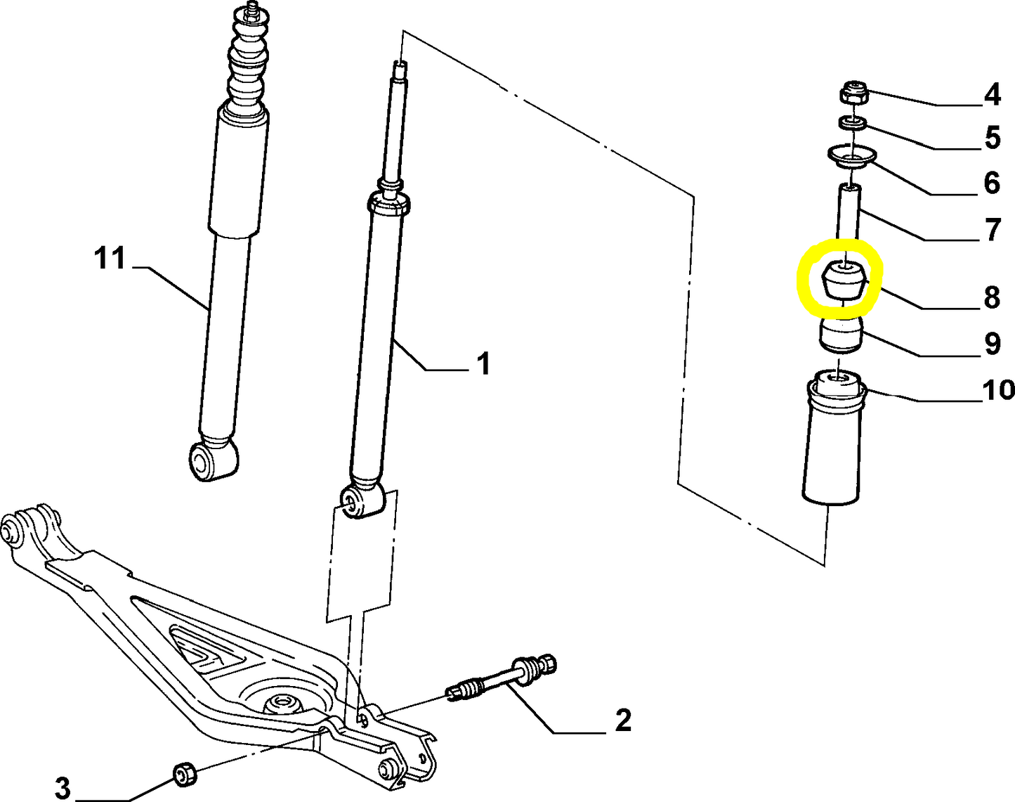 Lancia Lybra Tassello Elastico Ammortizzatore Posteriore Nuovo Originale 46554352