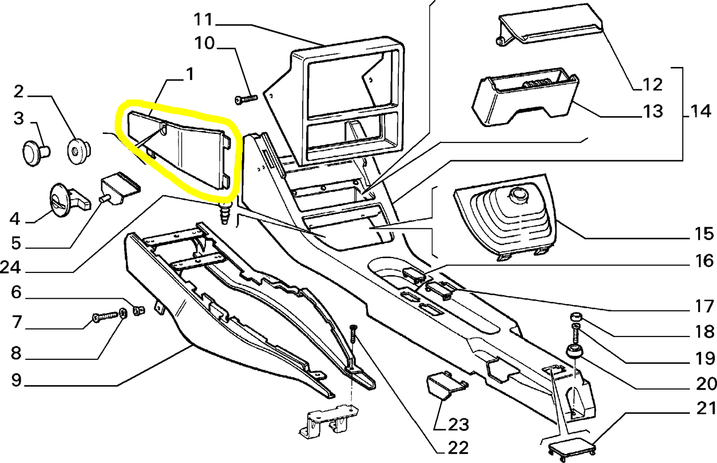 Lancia Delta Integrale and Evoluzione Left Black Center Console Door New Old Stock (NOS) Original Part 176509580