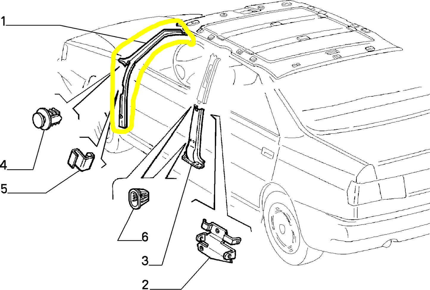 Lancia Dedra Rivestimento Interno Nero Montante Anteriore Sinistro Nuovo Originale 176453780