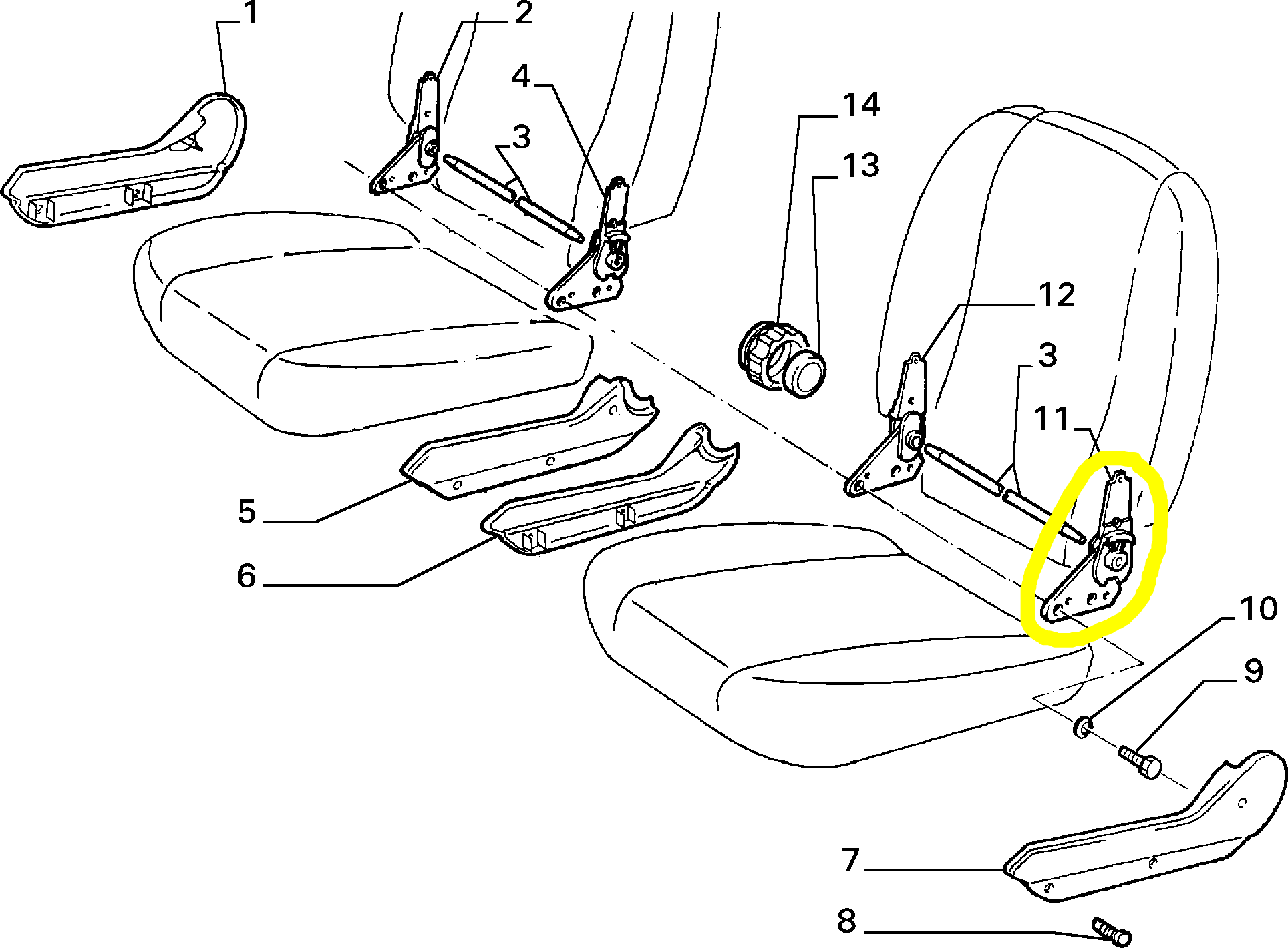 Lancia Delta Integrale e Evoluzione Snodo Sinistro Schienale Sedile Conducente Nuovo Originale 4392978 - Raggi's Collectibles' Automotive Art